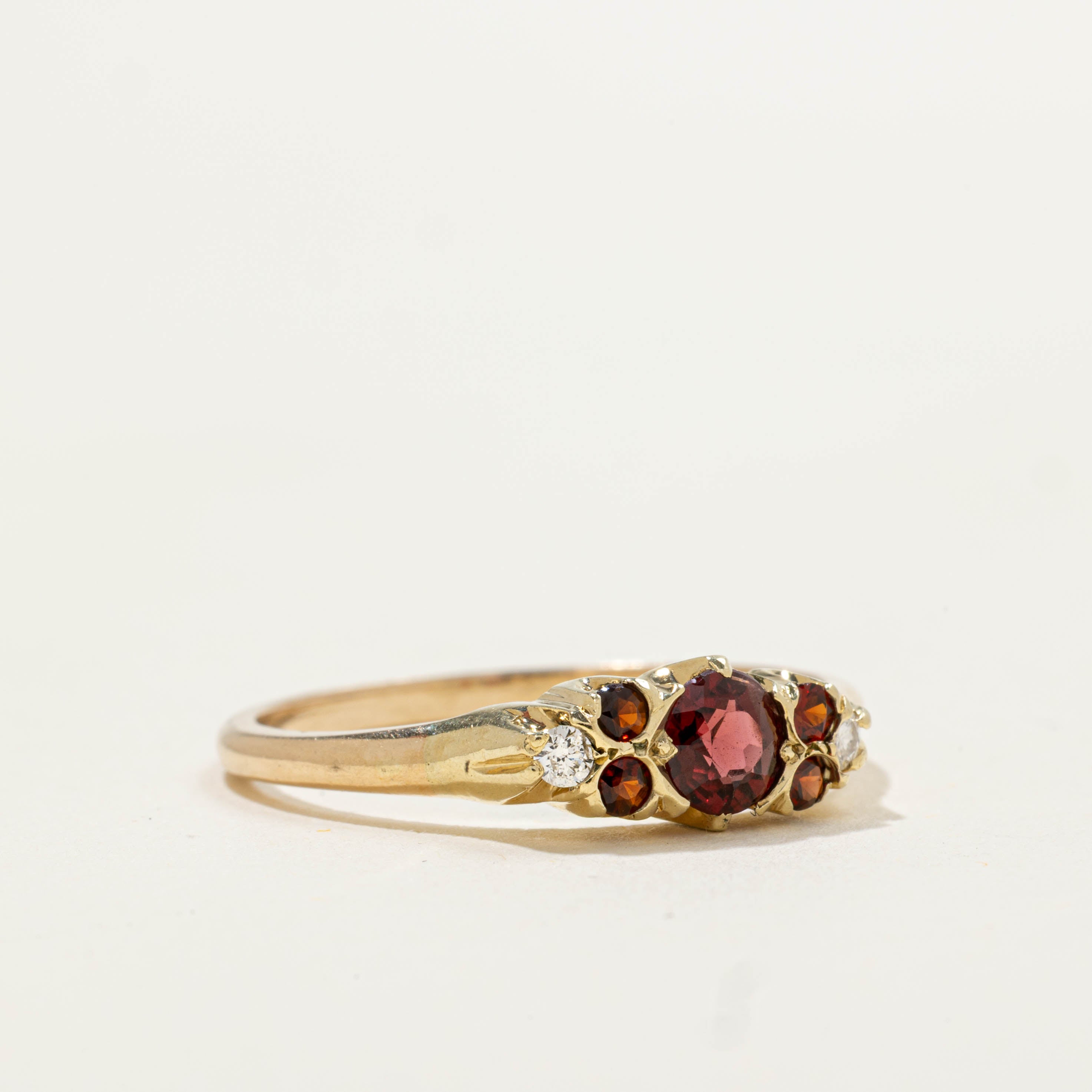 14k Garnet & Diamond Ring | 0.05ctw, 0.50ctw | SZ 8