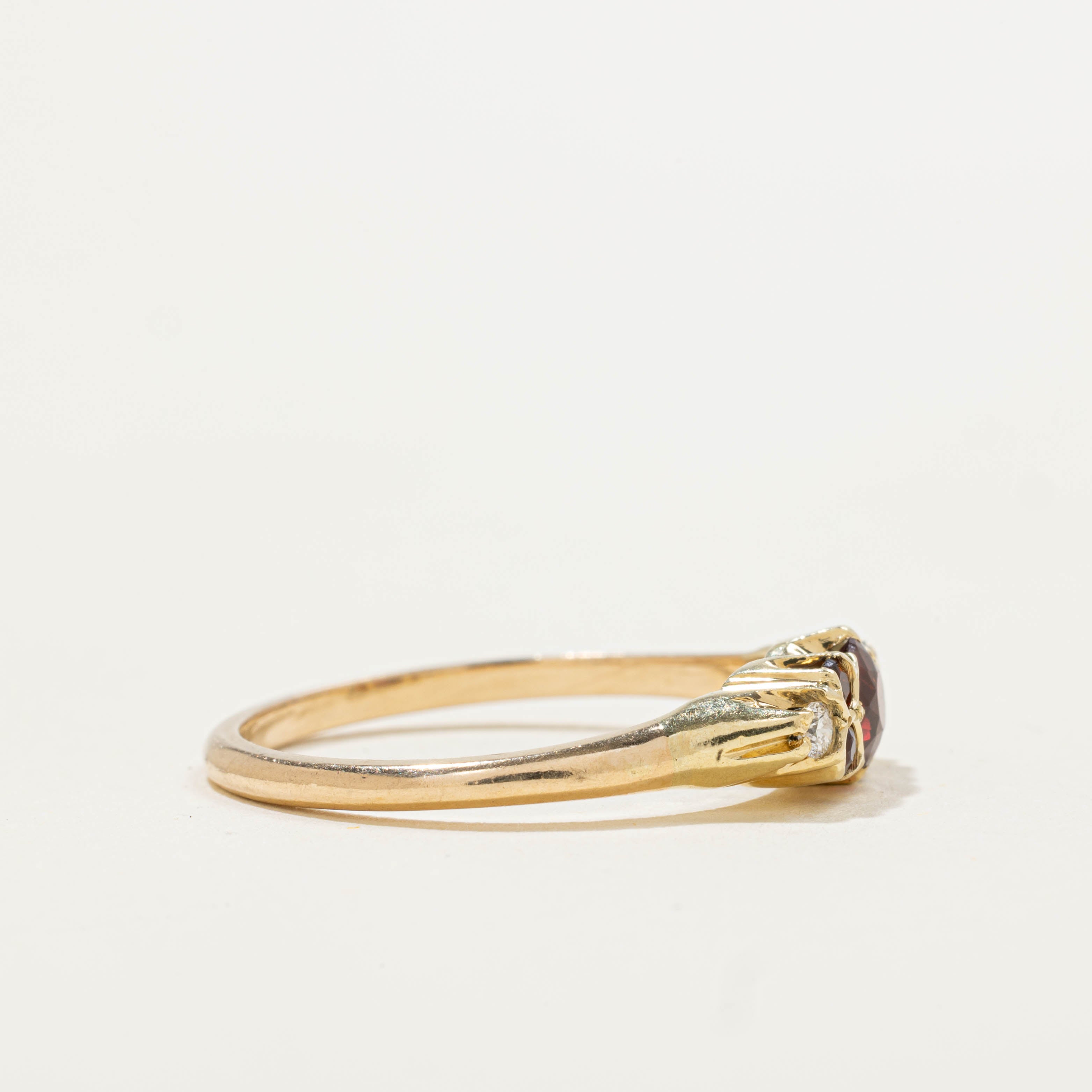 14k Garnet & Diamond Ring | 0.05ctw, 0.50ctw | SZ 8