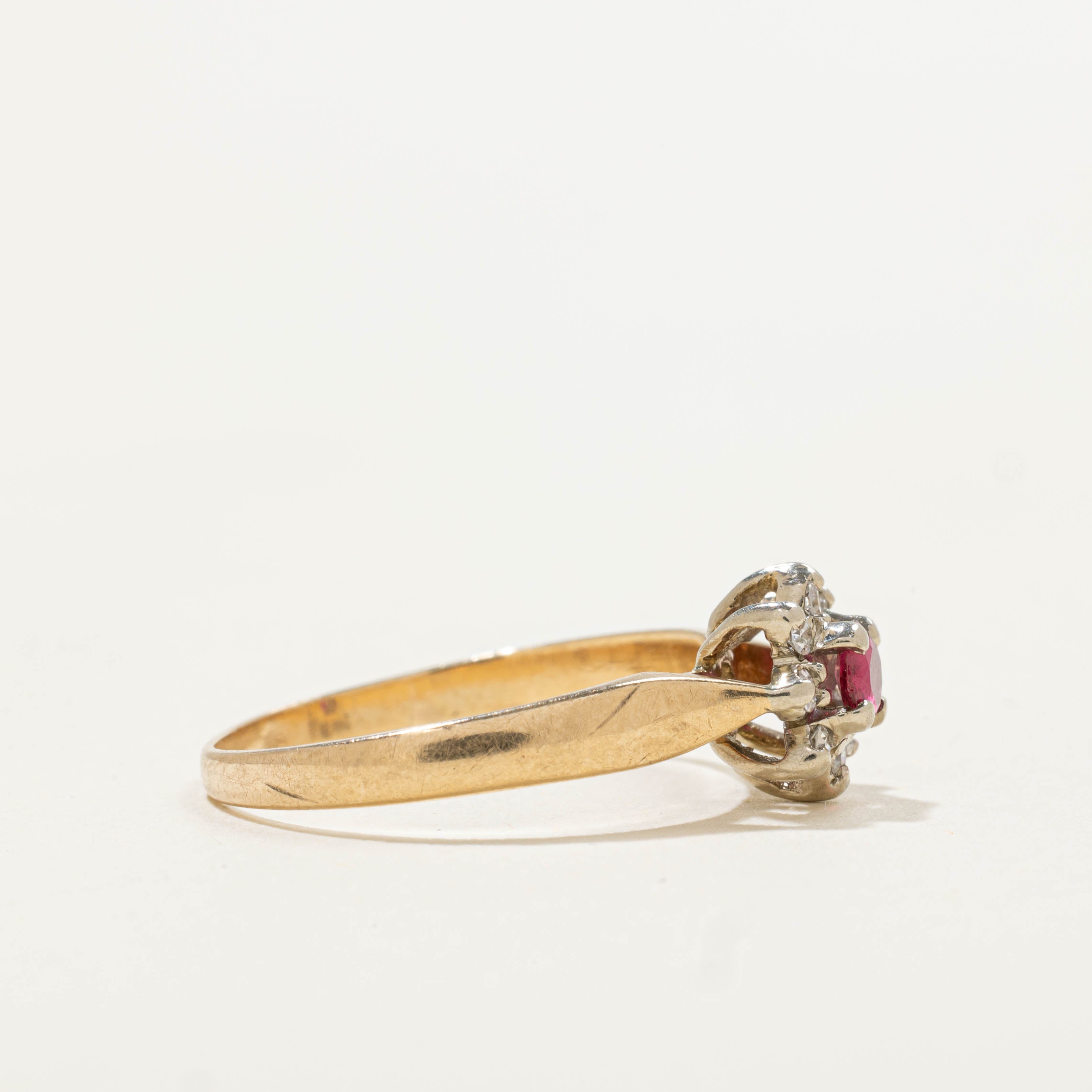 10k Ruby & Diamond Petal Ring | 0.20ct, 0.08ctw | SZ 6.25