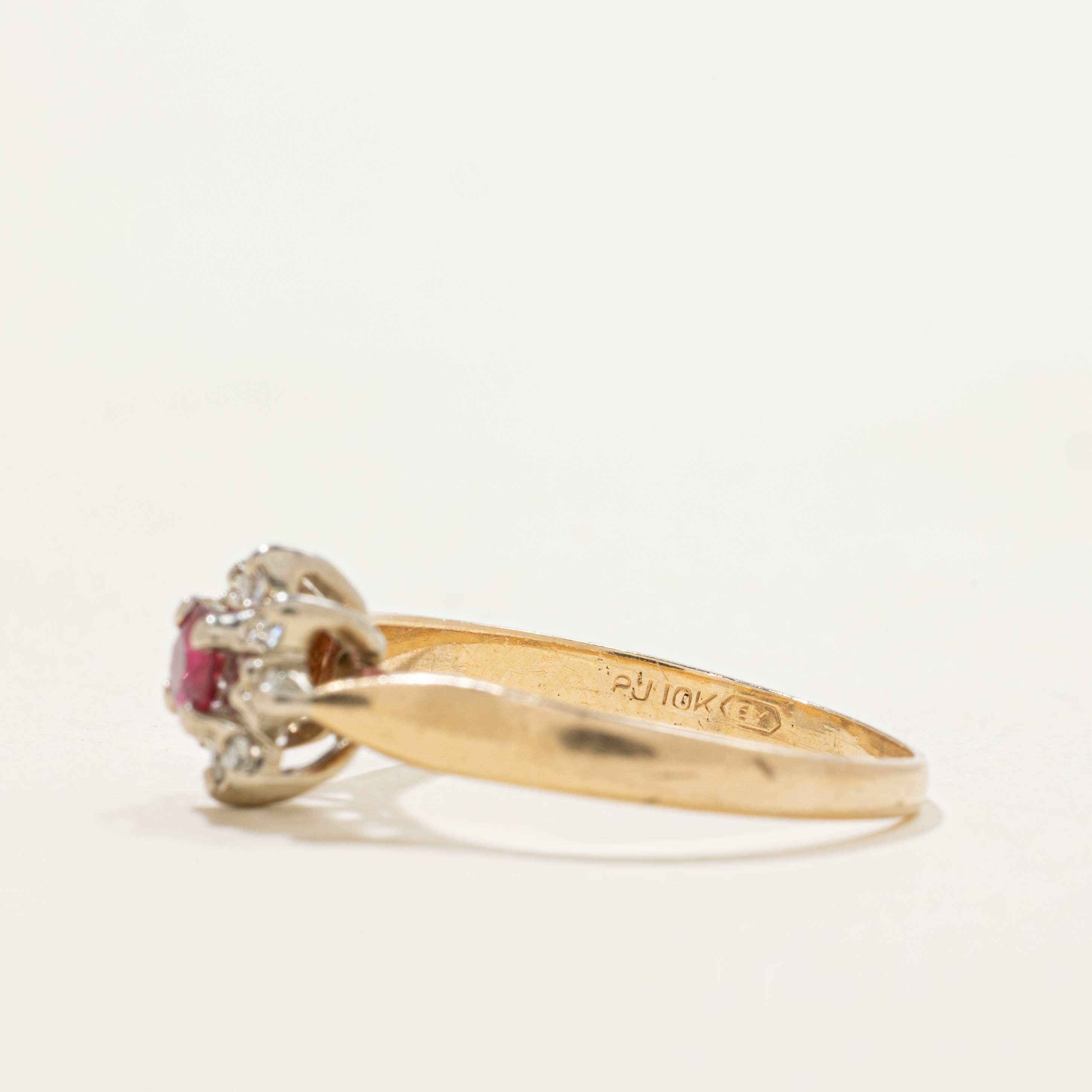10k Ruby & Diamond Petal Ring | 0.20ct, 0.08ctw | SZ 6.25