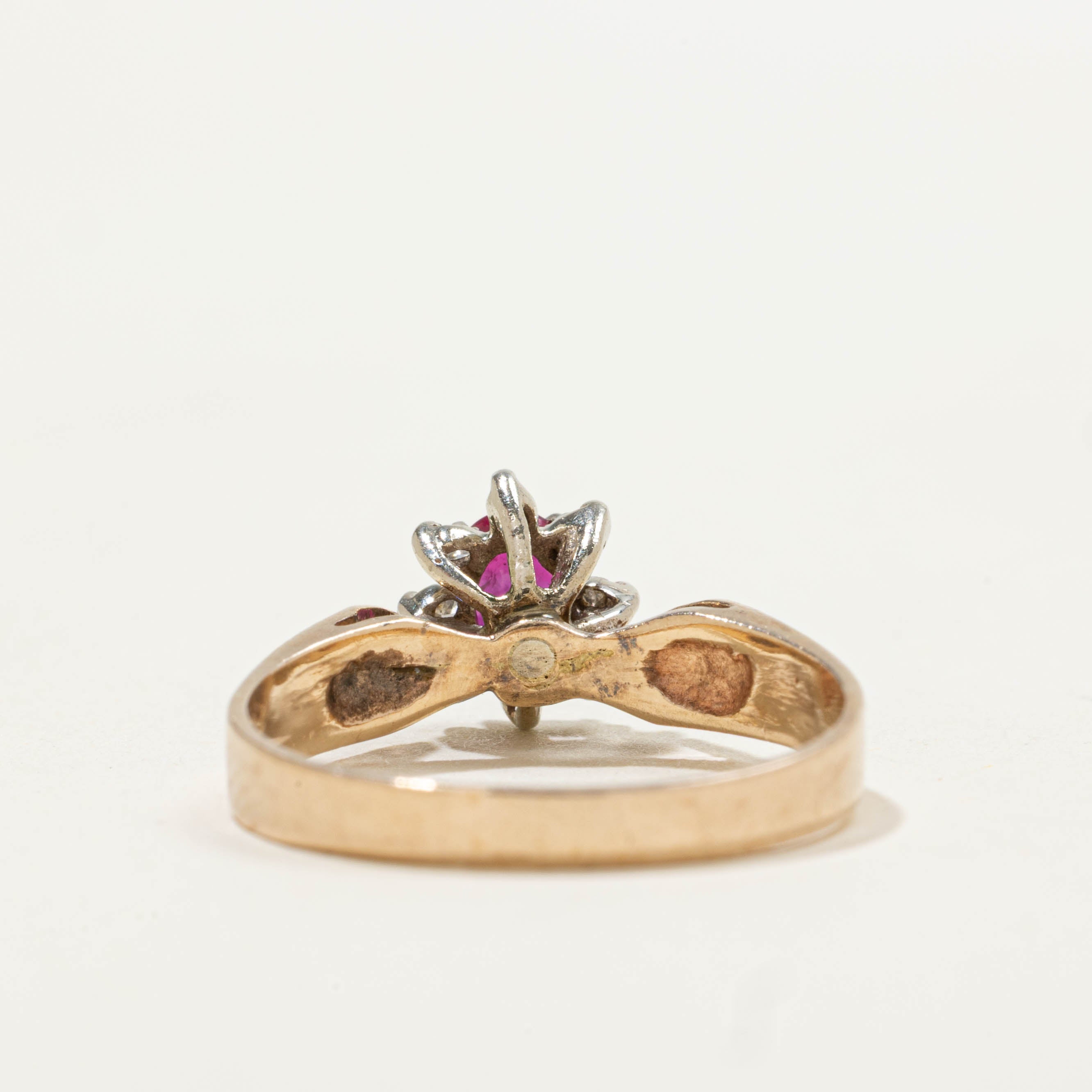 10k Ruby & Diamond Petal Halo Ring | 0.30ct, 0.08ctw | SZ 6.25