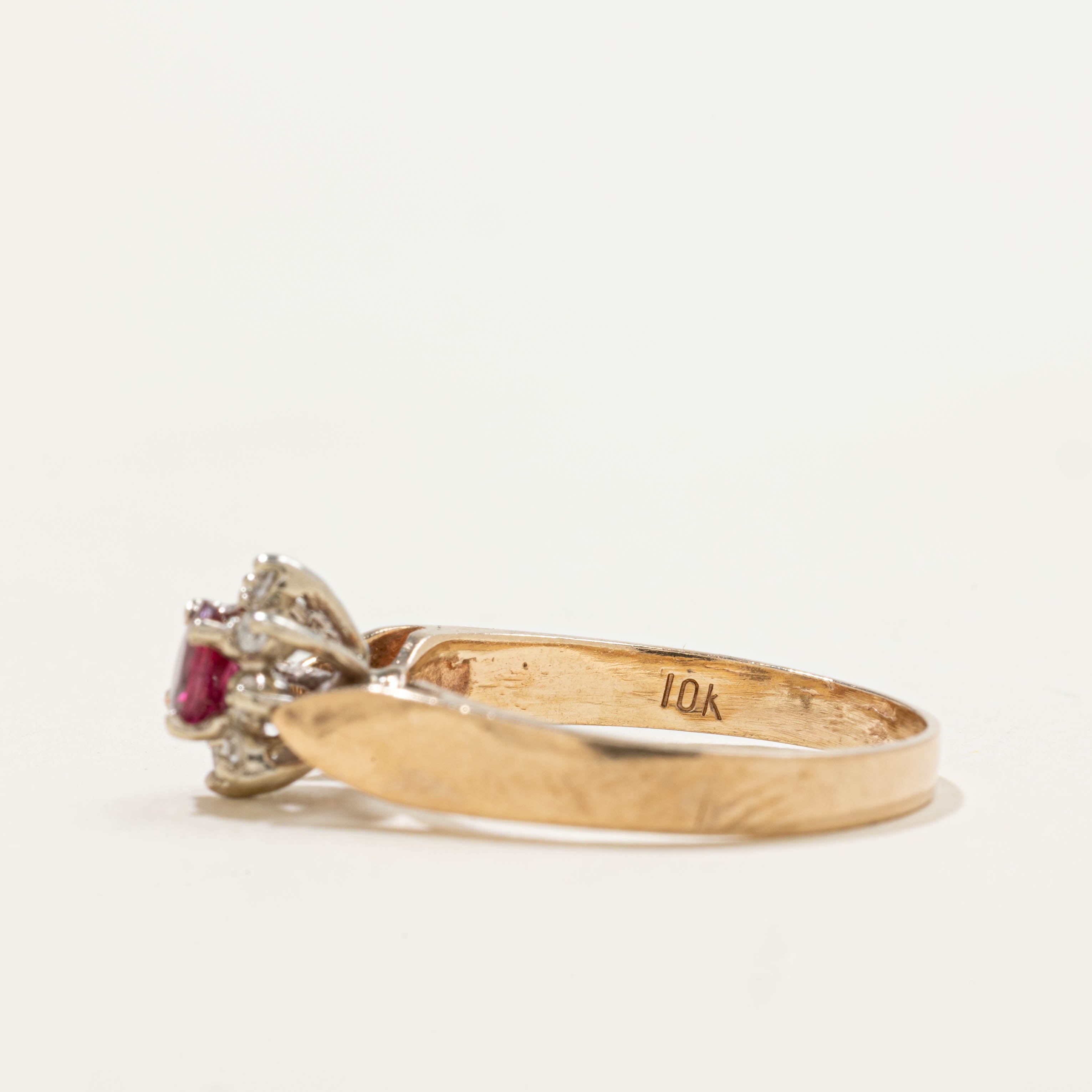 10k Ruby & Diamond Petal Halo Ring | 0.30ct, 0.08ctw | SZ 6.25