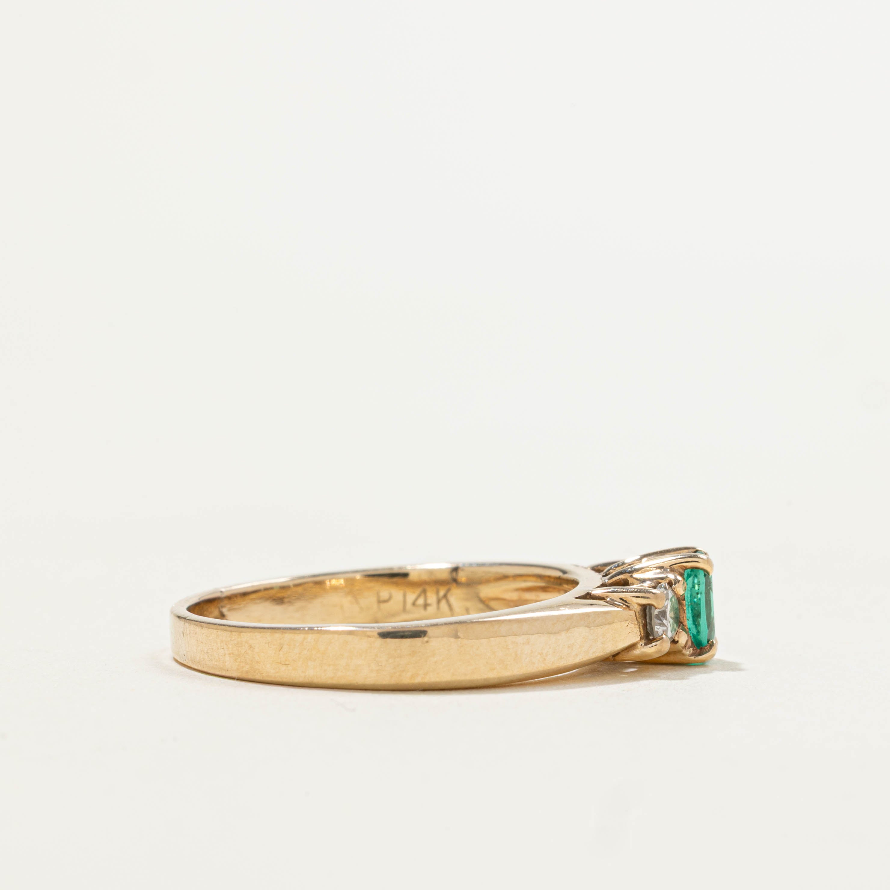 14k Three Stone Emerald & Diamond Ring | 0.20ct, 0.18ctw | SZ 7.5