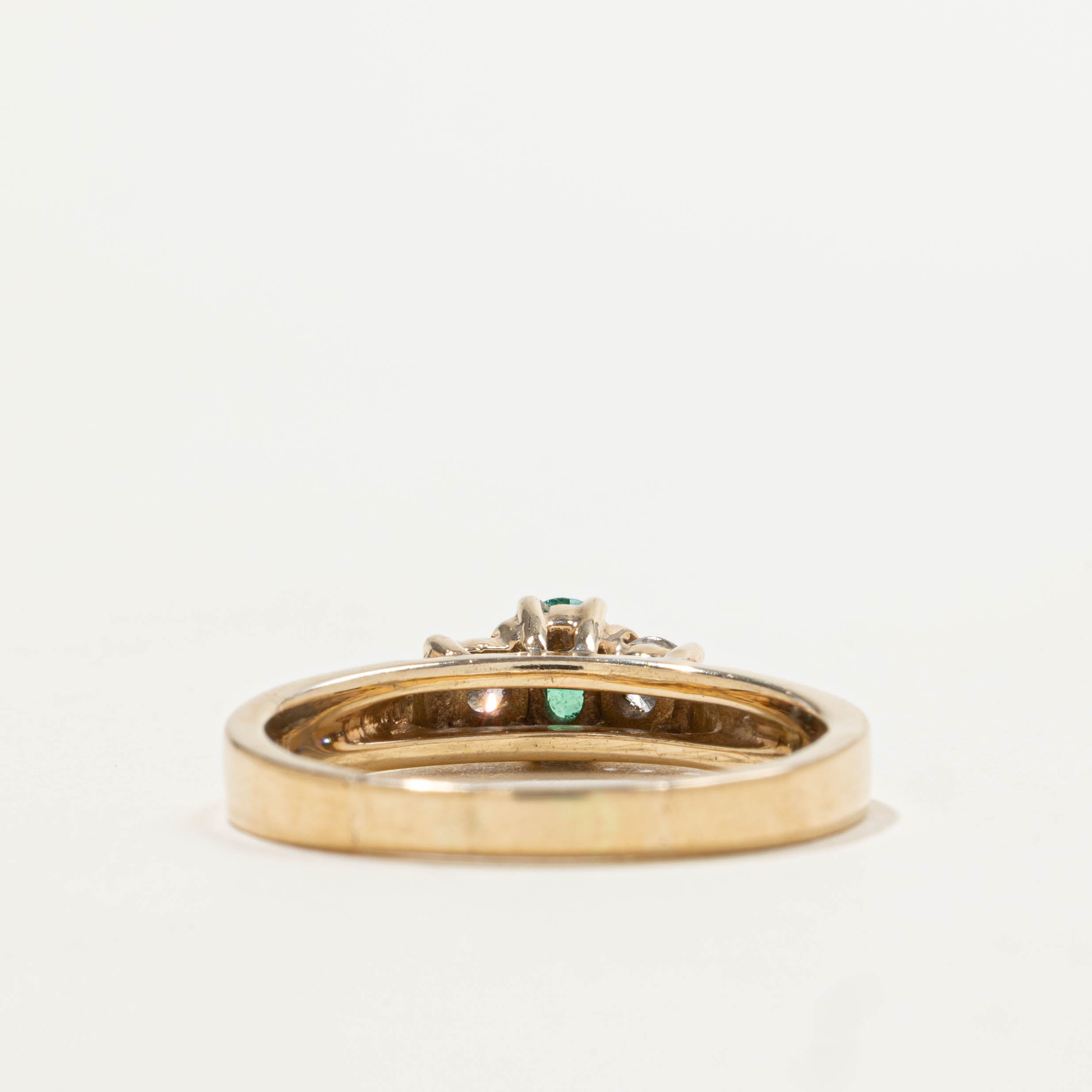 14k Three Stone Emerald & Diamond Ring | 0.20ct, 0.18ctw | SZ 7.5