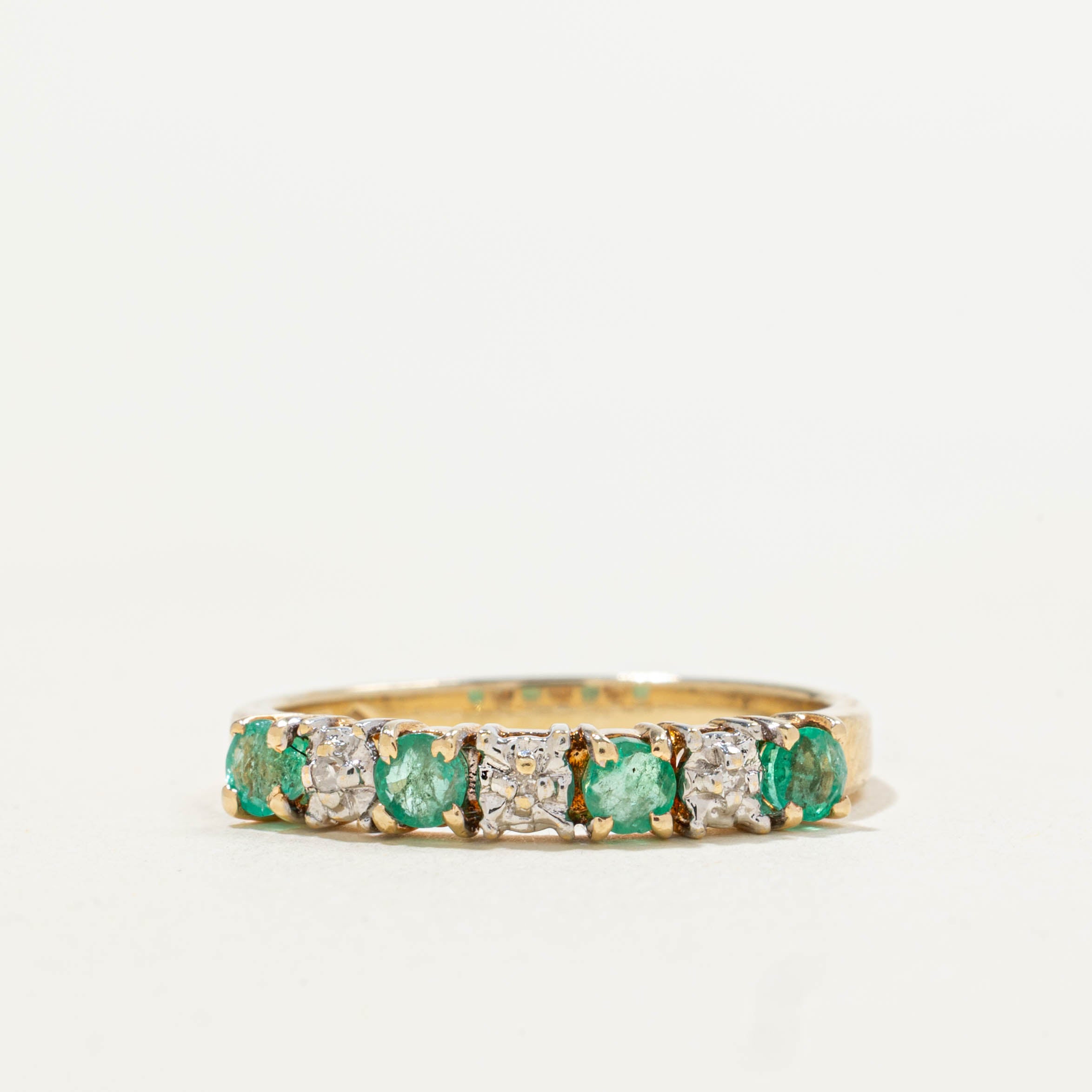 10k Semi Eternity Emerald & Diamond Band | 0.30ctw, 0.03ctw | SZ 6