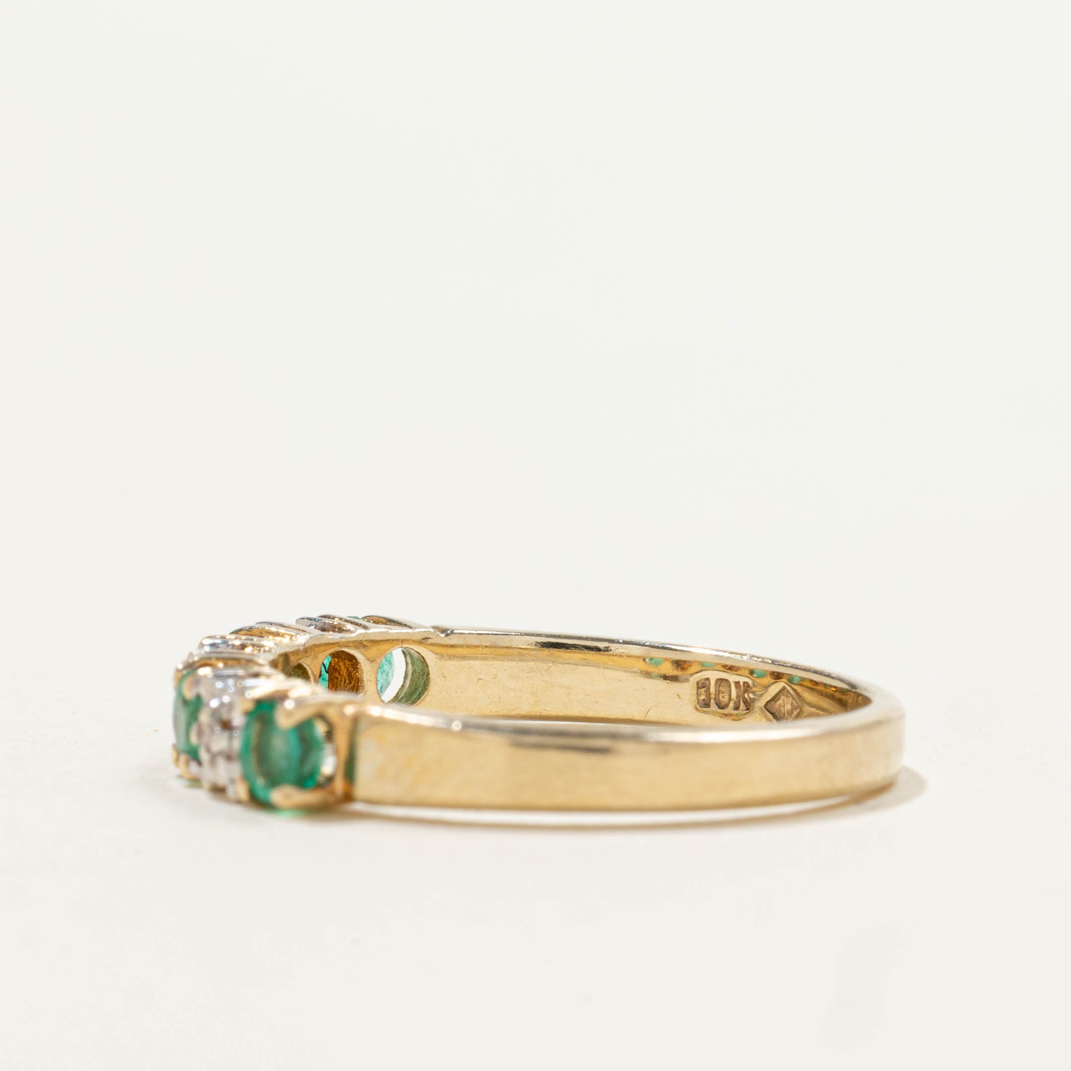 10k Semi Eternity Emerald & Diamond Band | 0.30ctw, 0.03ctw | SZ 6