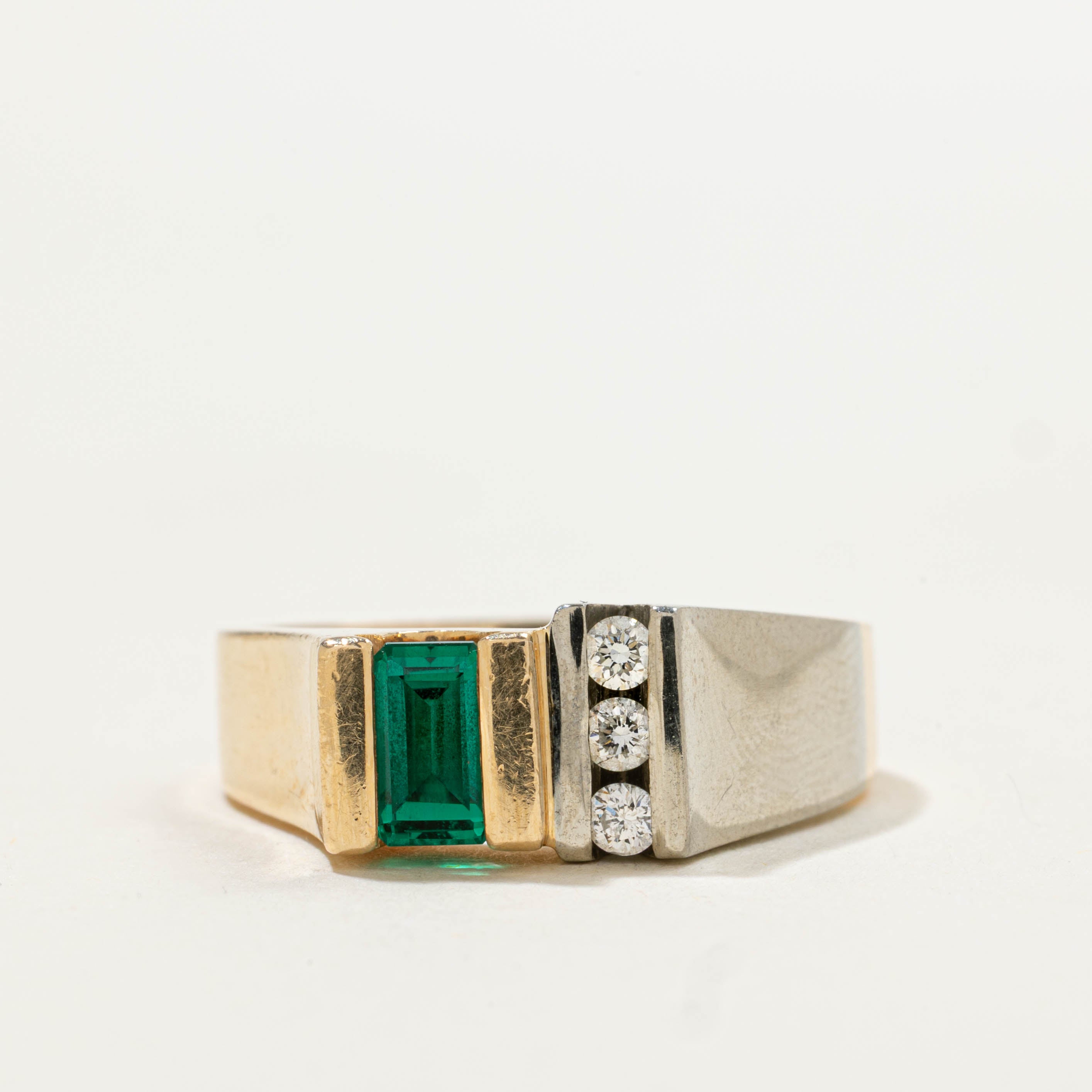 14k Synthetic Emerald & Diamond Abstract Ring | 0.10ctw, 0.30ct | SZ 7.25