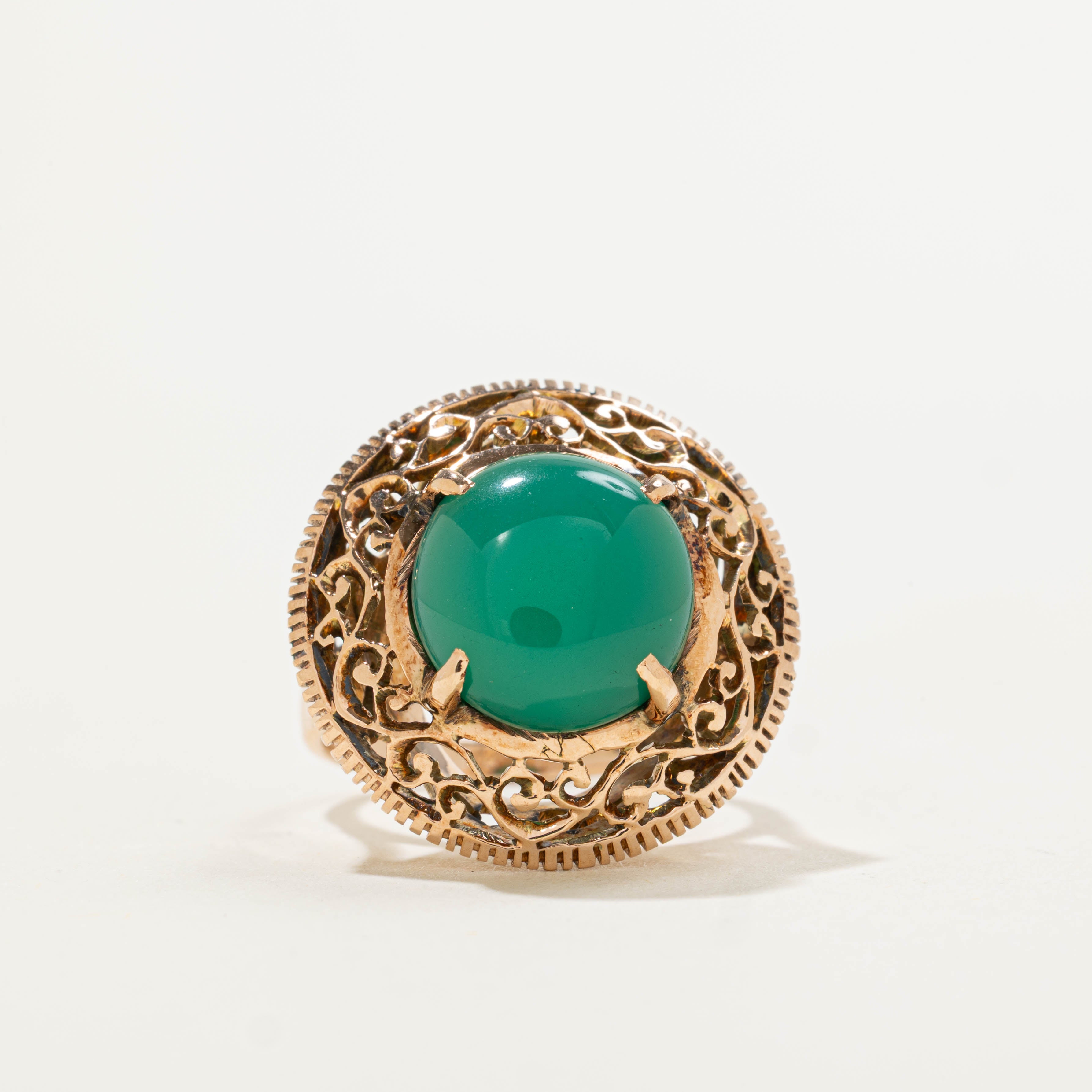 14k Green Onyx Scrollwork Milgrained Ring | 5.50ct | SZ 6.5