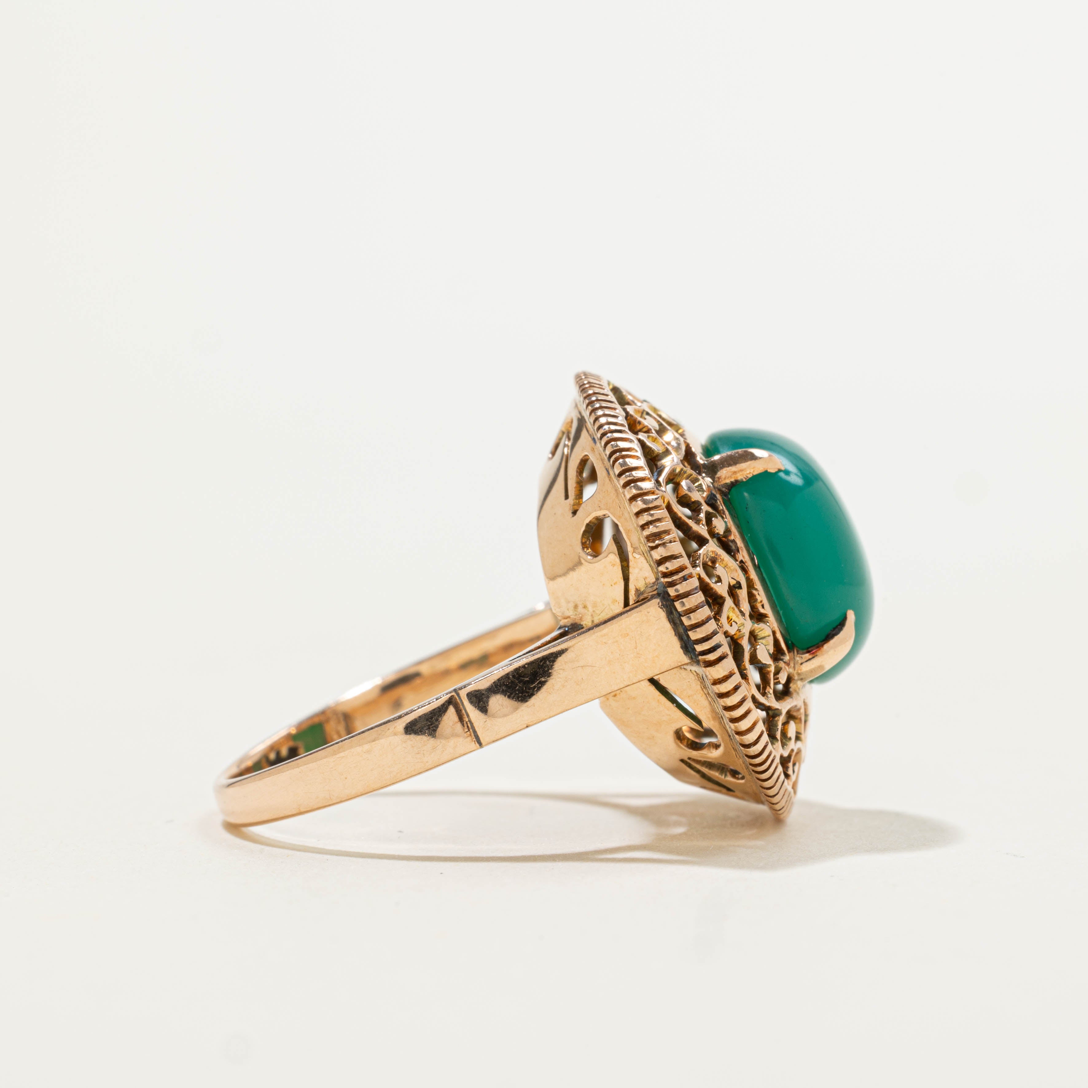 14k Green Onyx Scrollwork Milgrained Ring | 5.50ct | SZ 6.5
