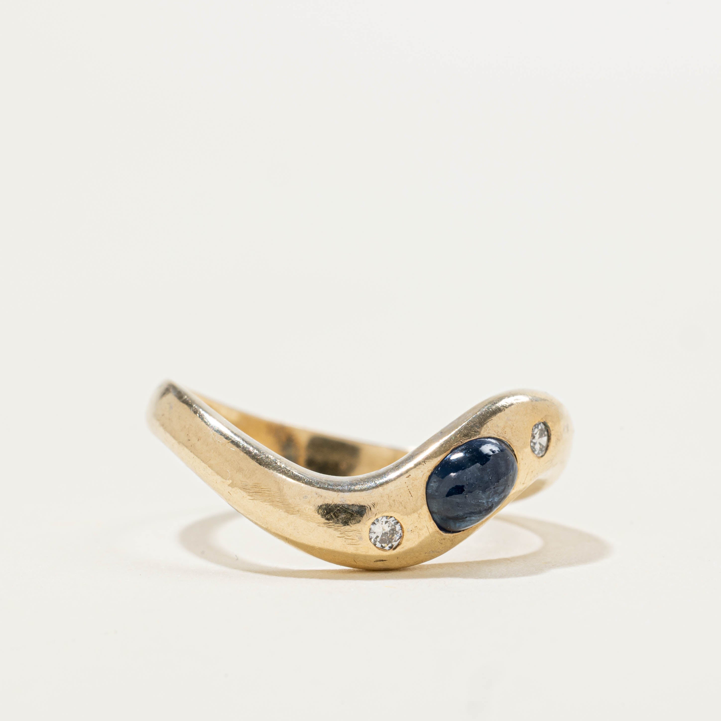 14k Flush Set Sapphire & Diamond Wave Ring | 0.60ct, 0.03ctw | SZ 6