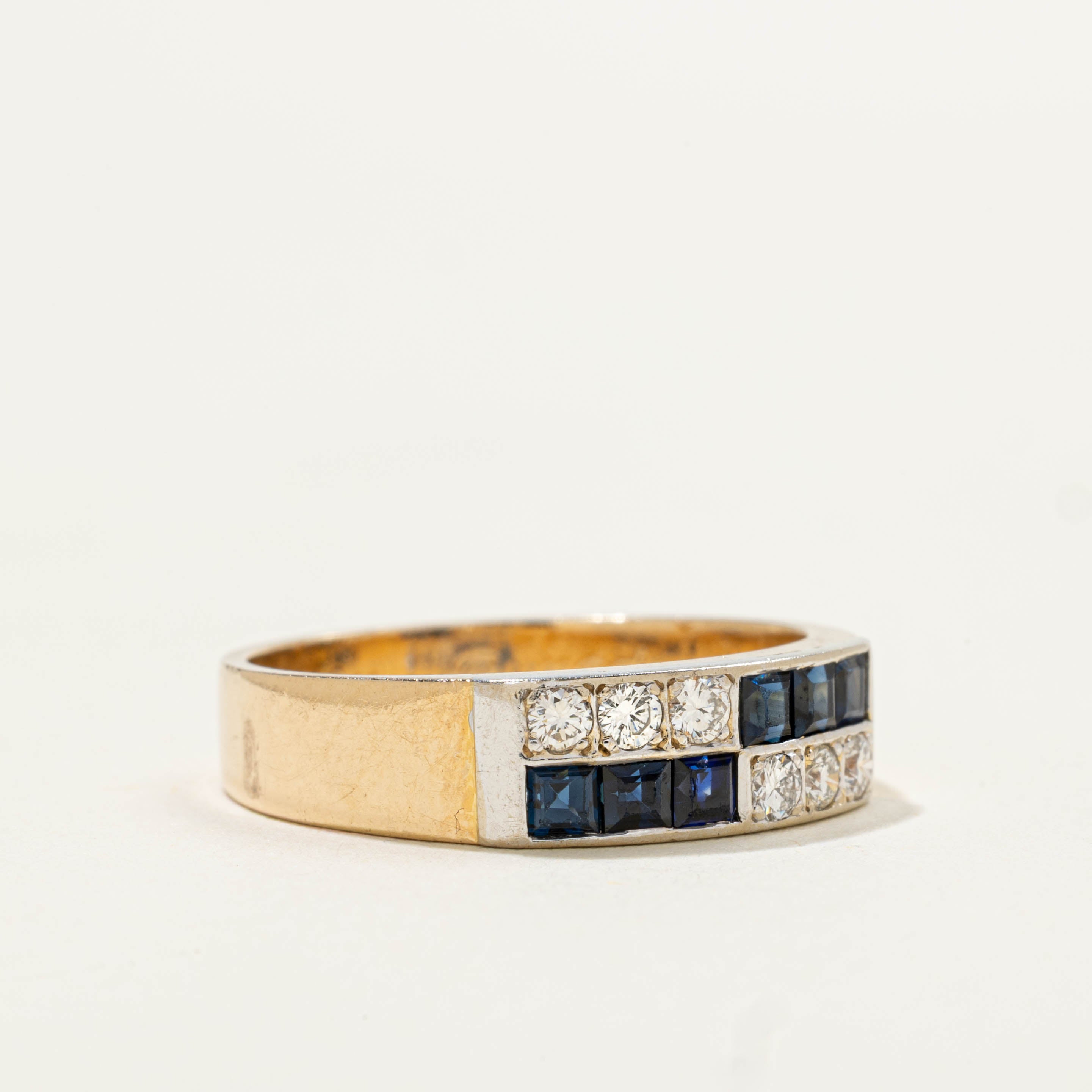 14k Sapphire & Diamond Rectangular Grid Ring | 0.33ctw, 0.18ctw | SZ 6.5
