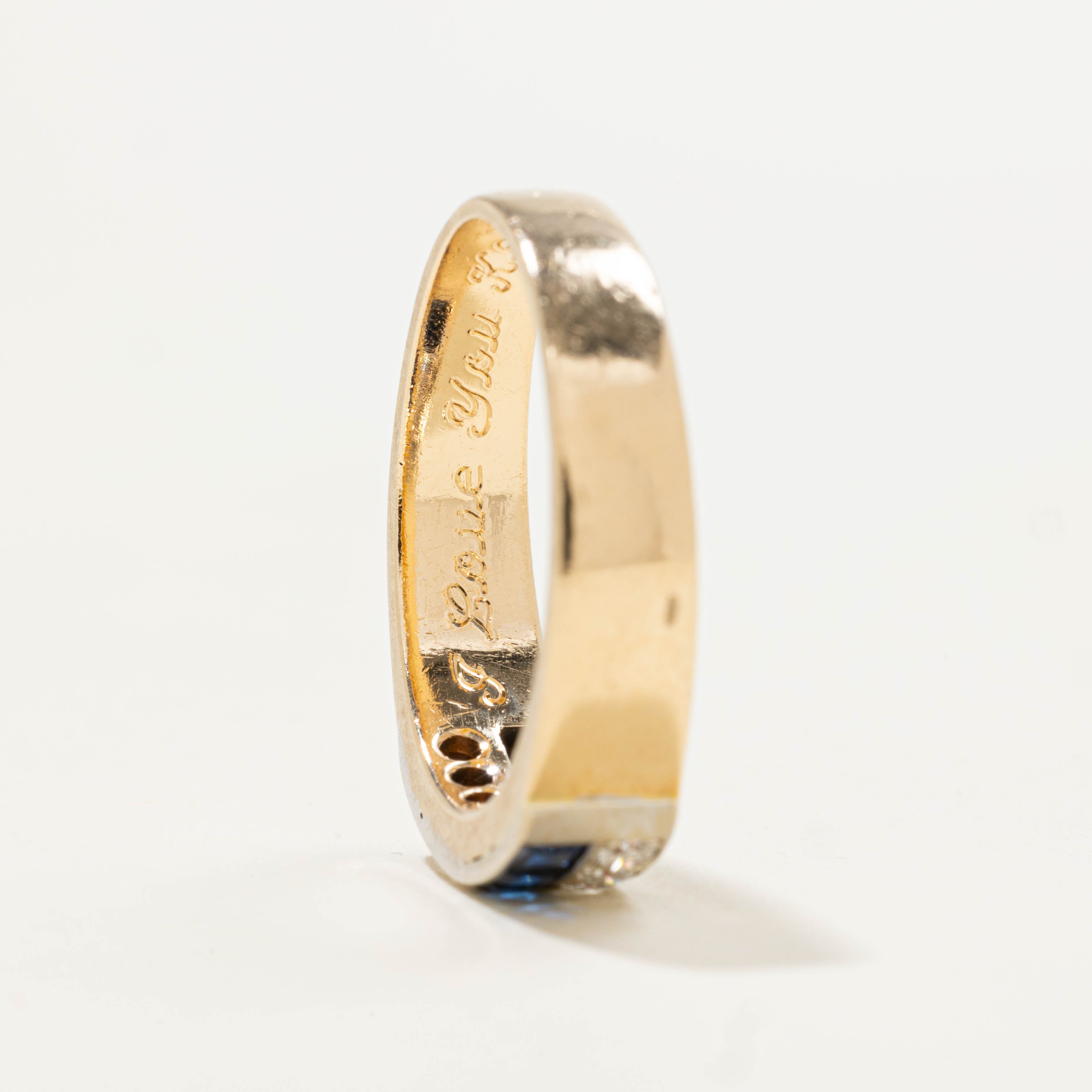 14k Sapphire & Diamond Rectangular Grid Ring | 0.33ctw, 0.18ctw | SZ 6.5
