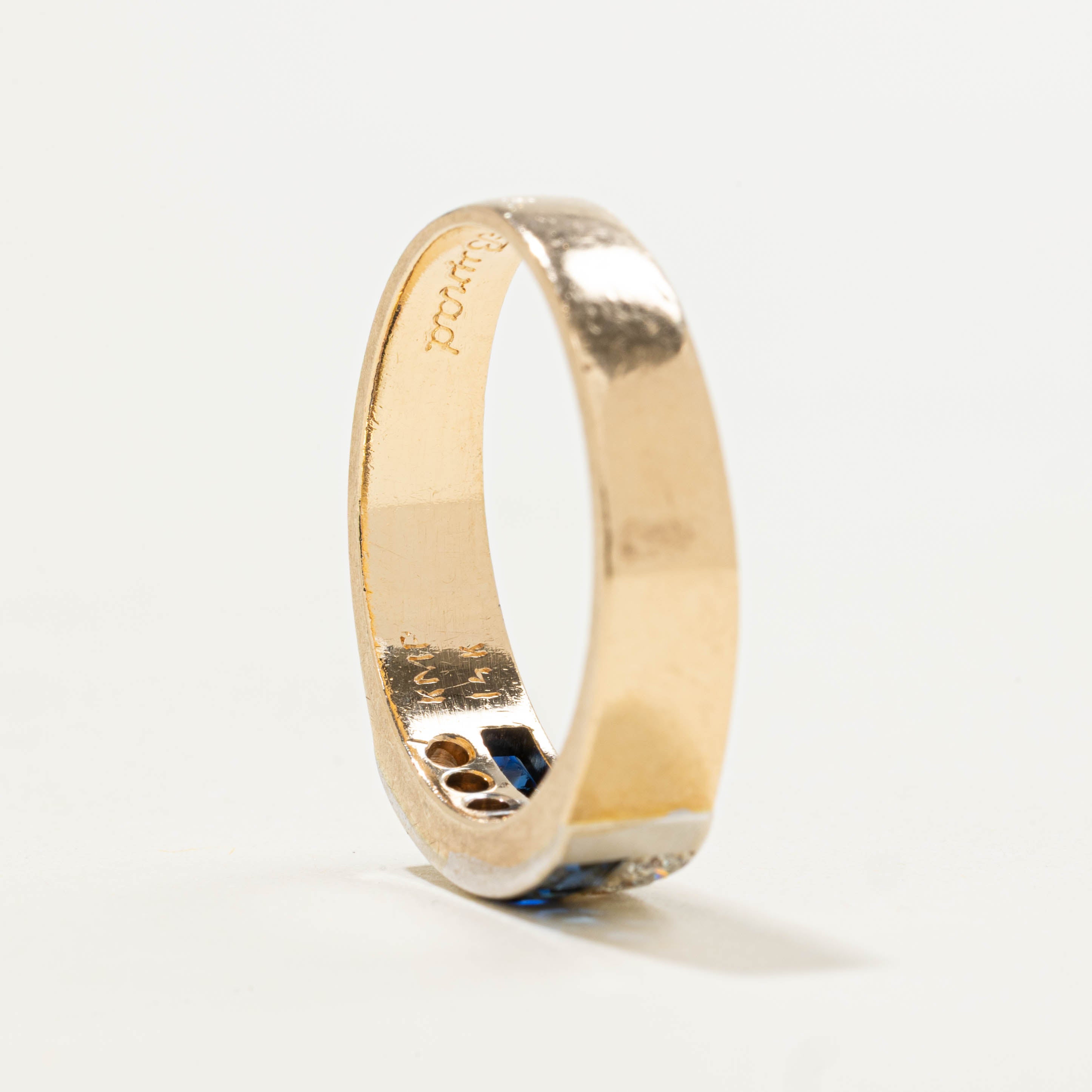 14k Sapphire & Diamond Rectangular Grid Ring | 0.33ctw, 0.18ctw | SZ 6.5