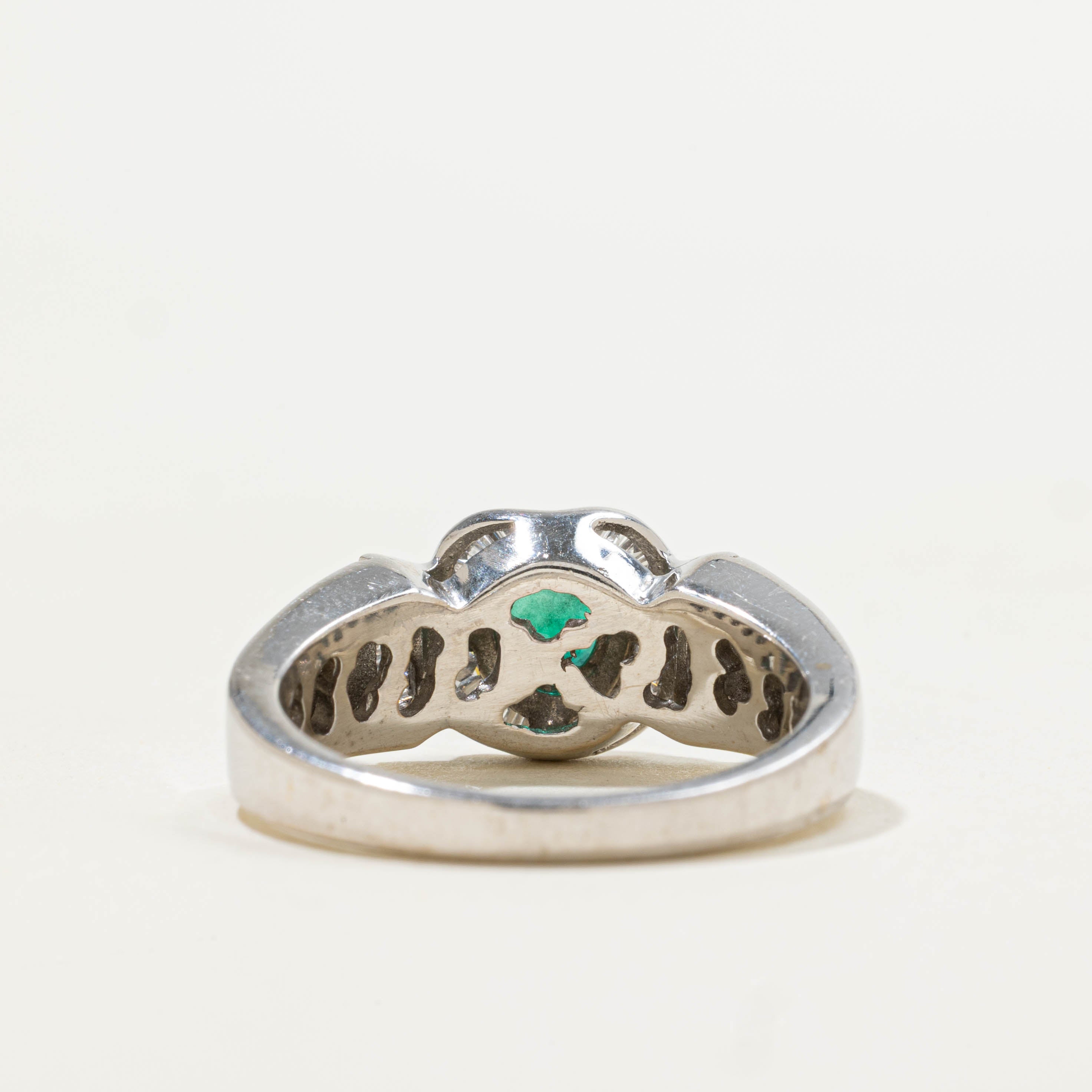 18k Emerald & Diamond Halo Reverse Tapered Ring | 0.28ctw, 0.35ct | SZ 7