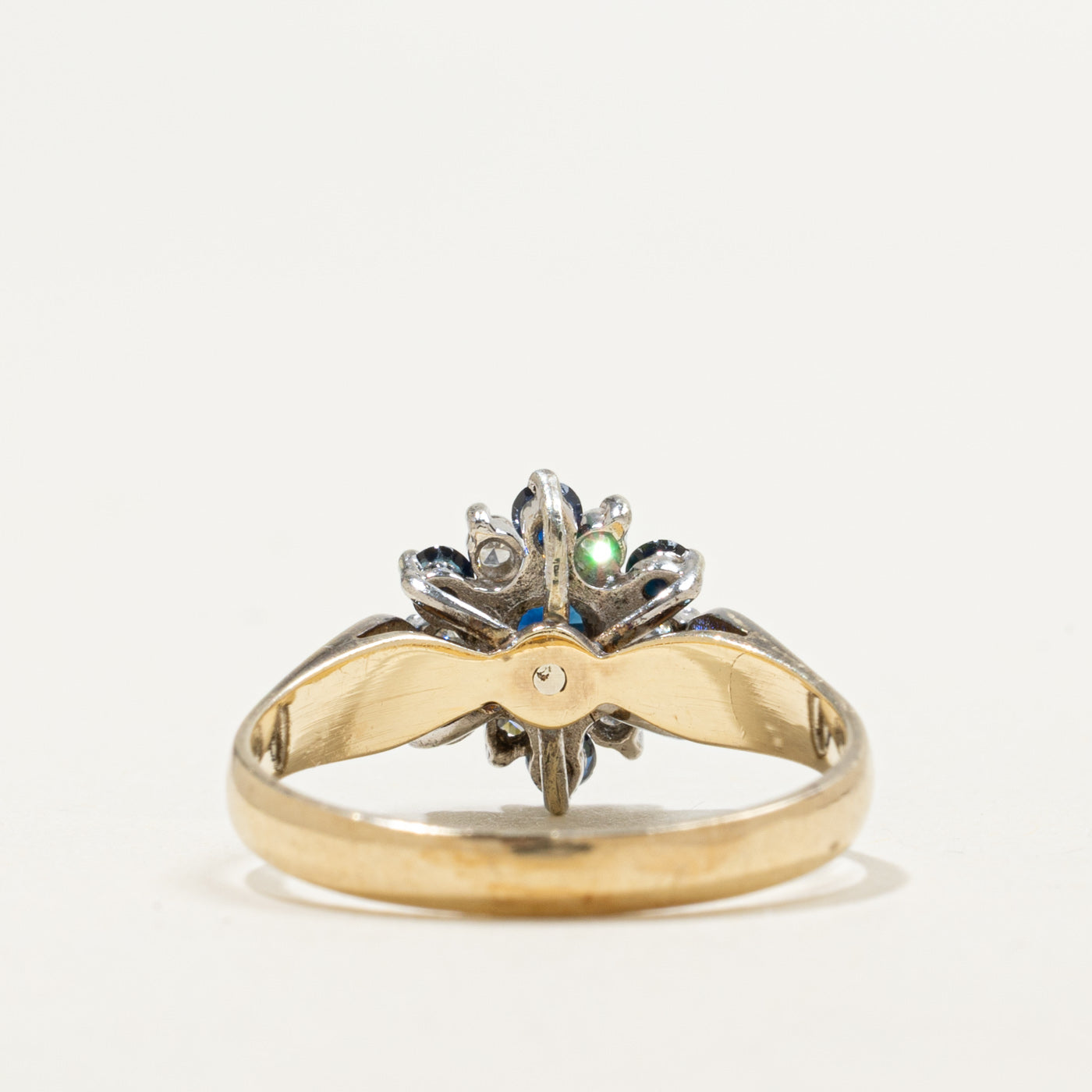 10K Round Cut Sapphire & Diamond Floral Cluster Ring | 0.50ctw, 0.12ctw | SZ 7.25