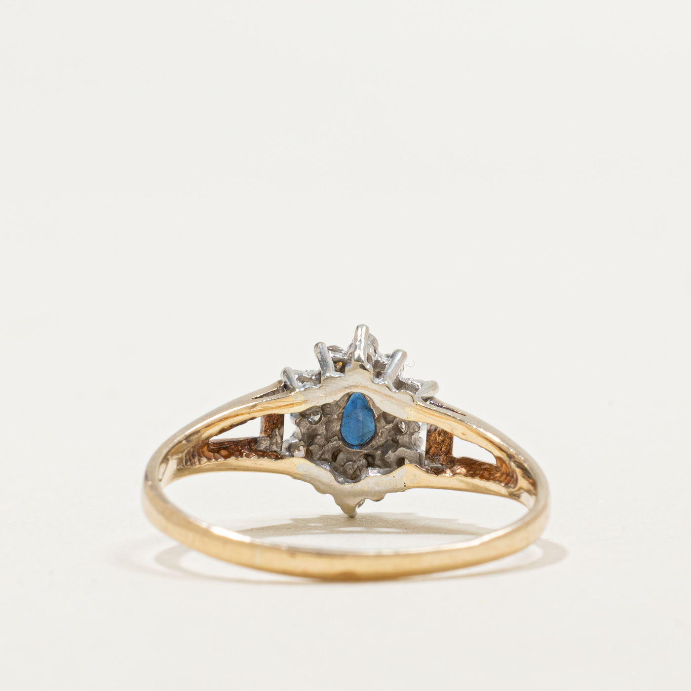 10K Pear Cut Sapphire & Diamond Petal Halo Ring | 0.25ct, 0.12ctw | SZ 8.0