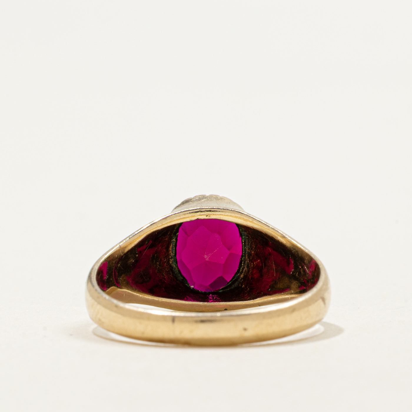 Bague en or 10 carats avec rubis synthétique ovale | 1,00 ct | Taille 5,5