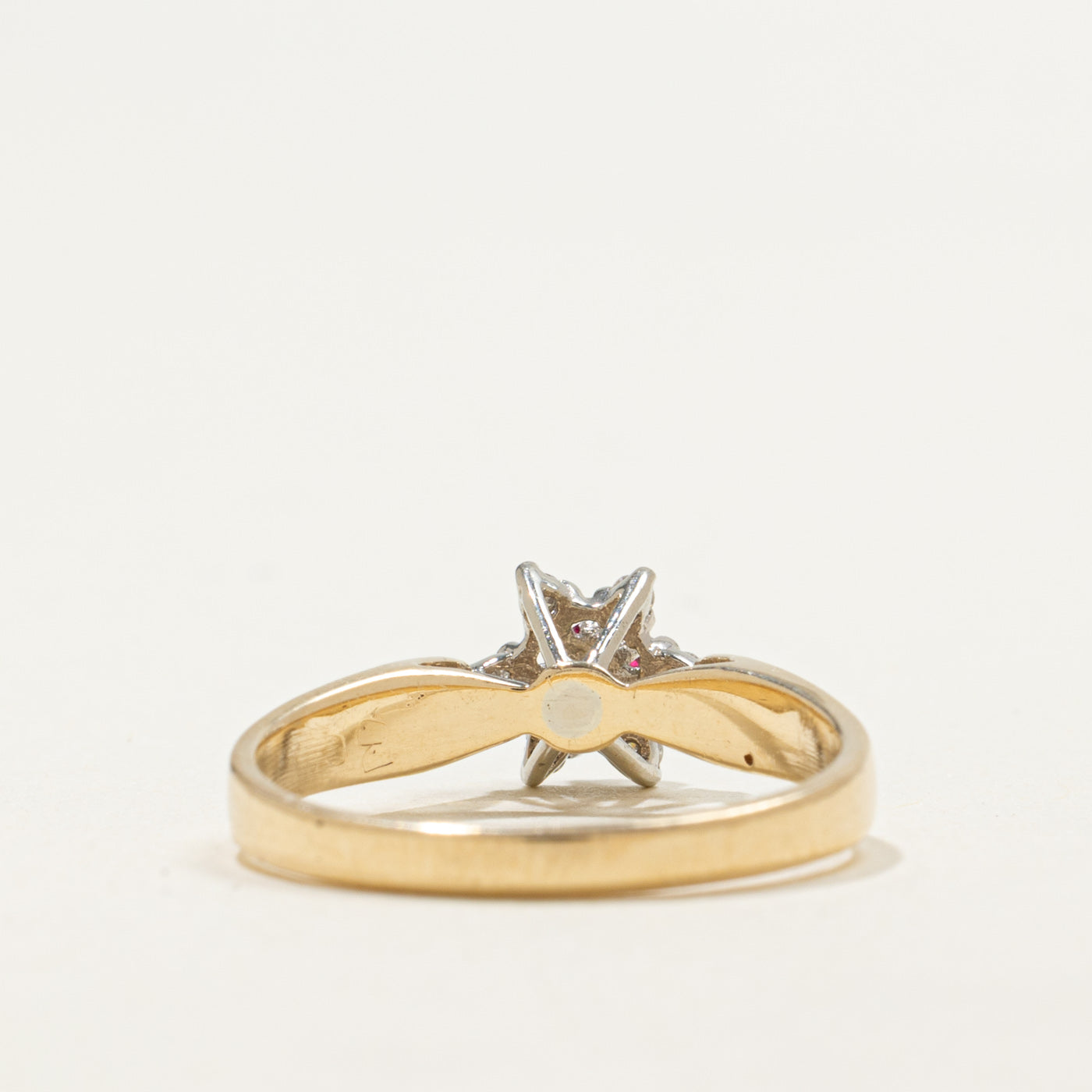 14K Round Cut Ruby & Diamond Petal Halo Ring | 0.07ct, 0.06ctw | SZ 6.0