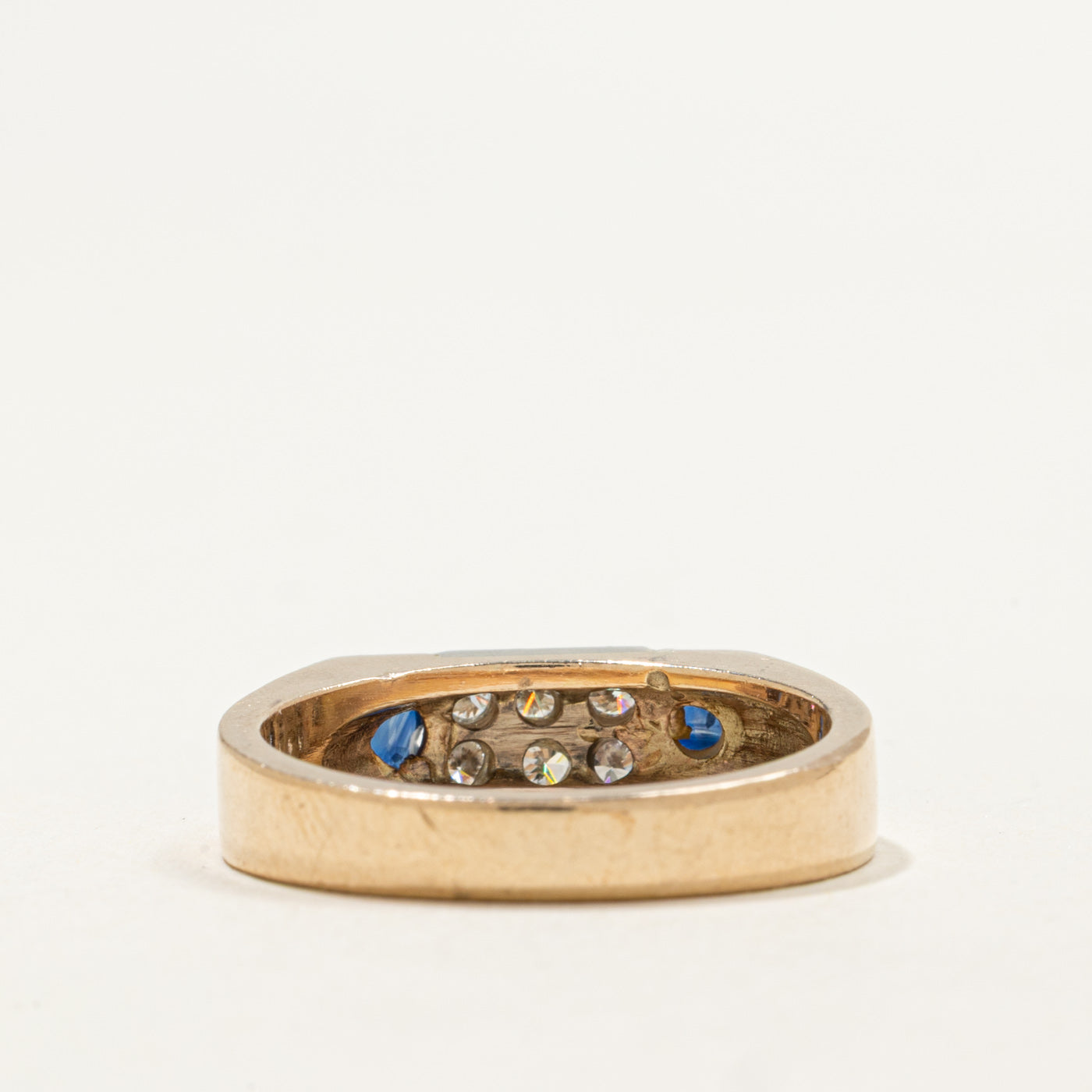 Bague géométrique en or 14 carats sertie de saphirs et de diamants | 0,40 ct, 0,27 ct au total | Taille 7,75