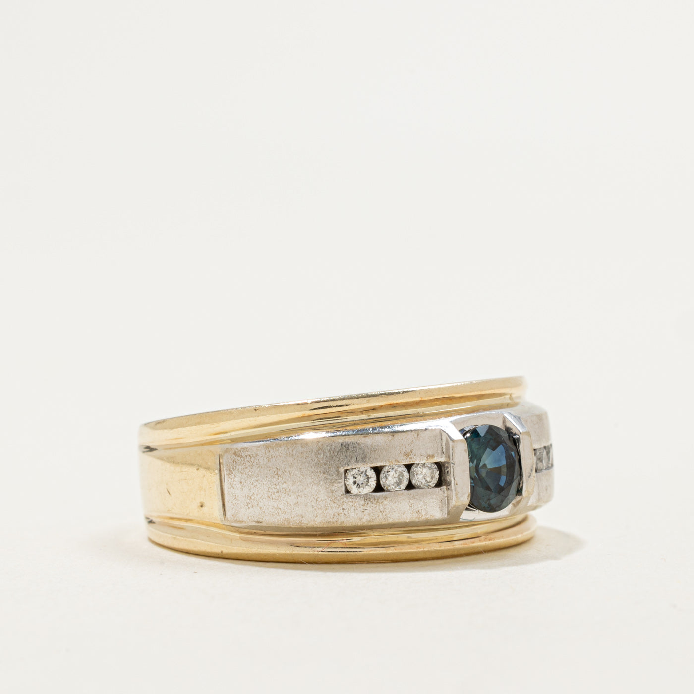 10K Two Tone Gold Sapphire & Diamond Geometric Band | 0.65ct, 0.12ctw | SZ 10.25