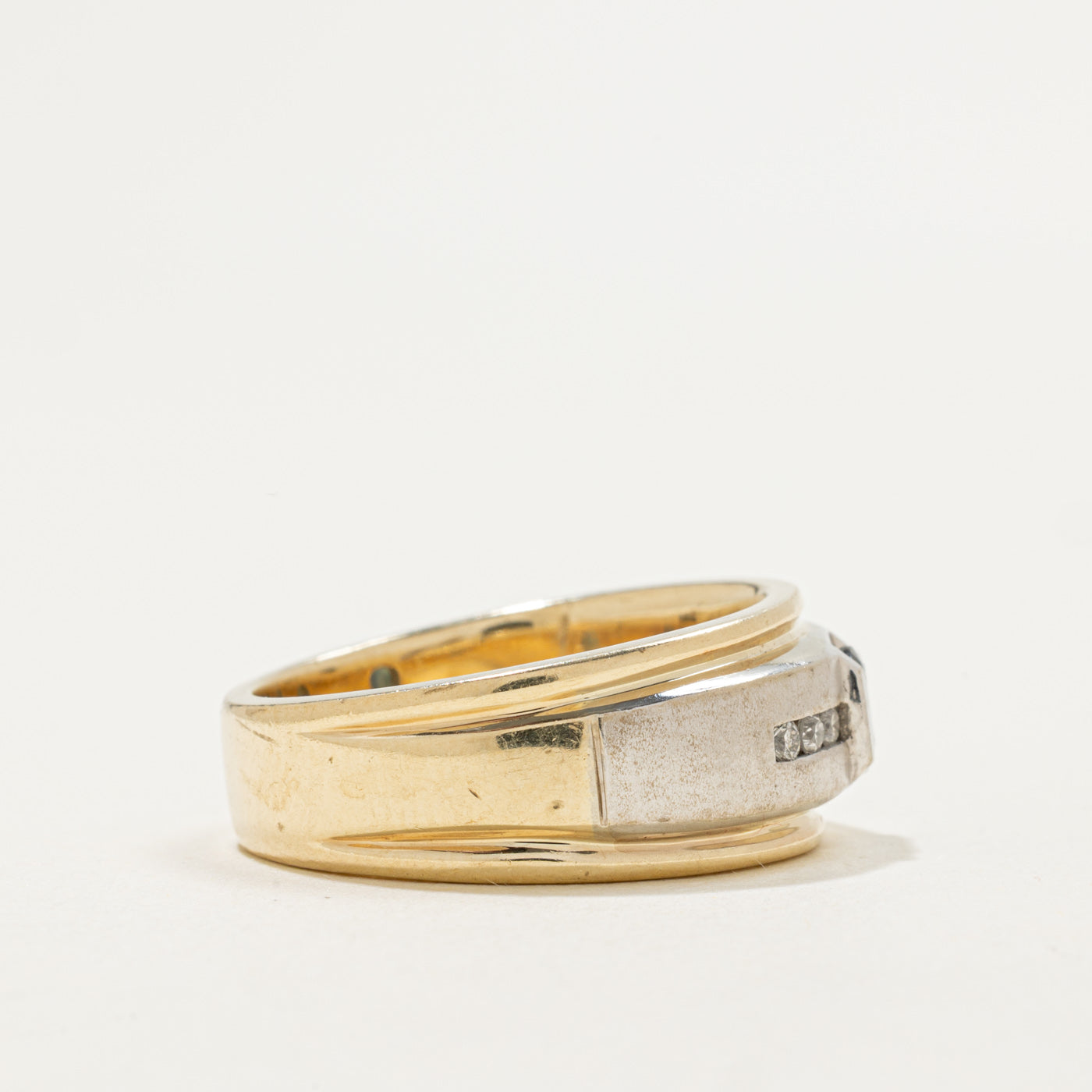 10K Two Tone Gold Sapphire & Diamond Geometric Band | 0.65ct, 0.12ctw | SZ 10.25