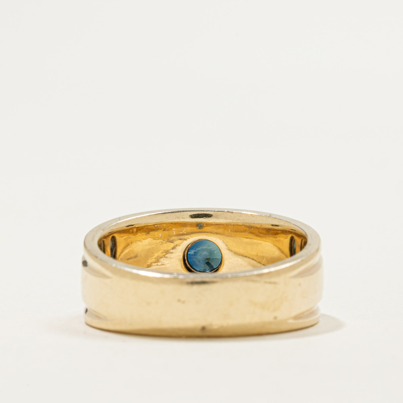 10K Two Tone Gold Sapphire & Diamond Geometric Band | 0.65ct, 0.12ctw | SZ 10.25