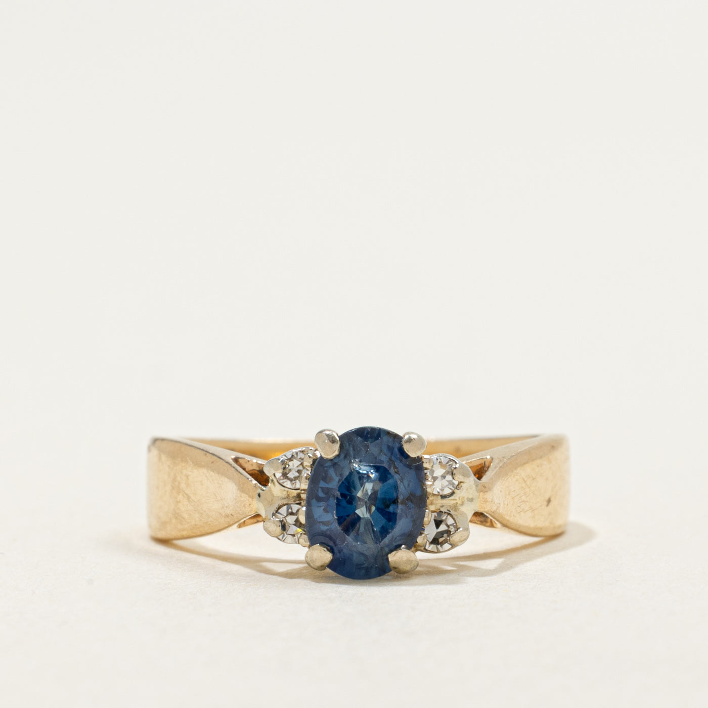 14K Oval Cut Sapphire & Diamond Accented Ring | 0.70ct, 0.06ctw | SZ 4.5