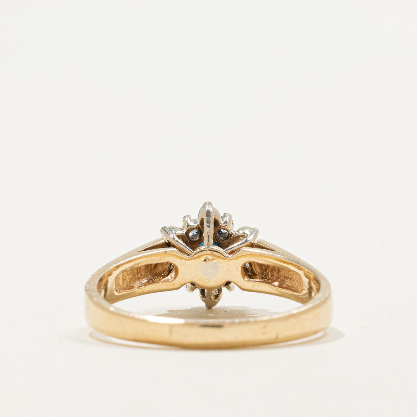 14K Round Cut Sapphire & Diamond Floral Halo Ring | 0.25ct, 0.18ctw | SZ 7.75