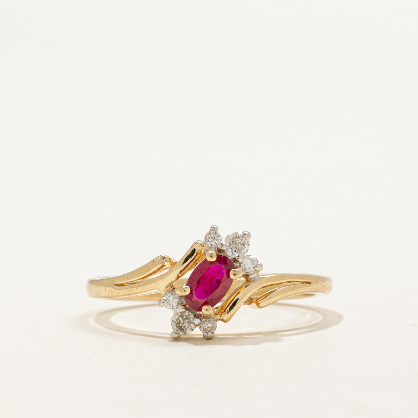 14K Ruby & Diamond Petal Bypass Ring | 0.22ct, 0.10ctw | SZ 6.25