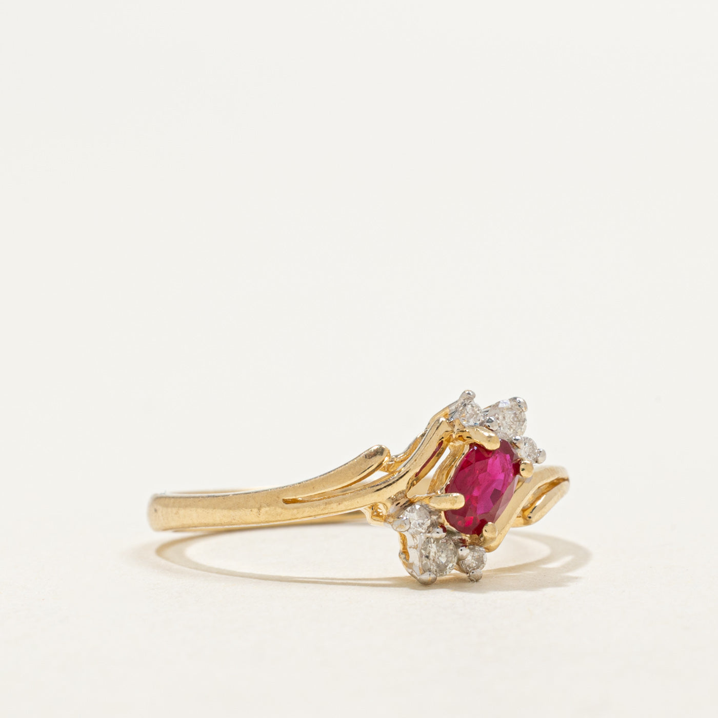 14K Ruby & Diamond Petal Bypass Ring | 0.22ct, 0.10ctw | SZ 6.25