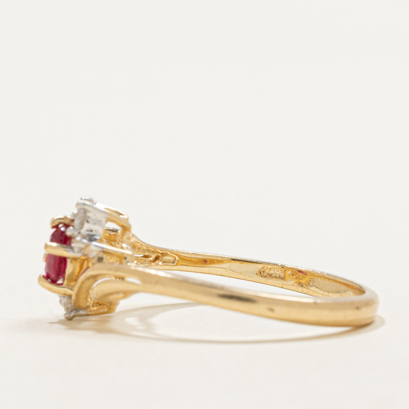 14K Ruby & Diamond Petal Bypass Ring | 0.22ct, 0.10ctw | SZ 6.25