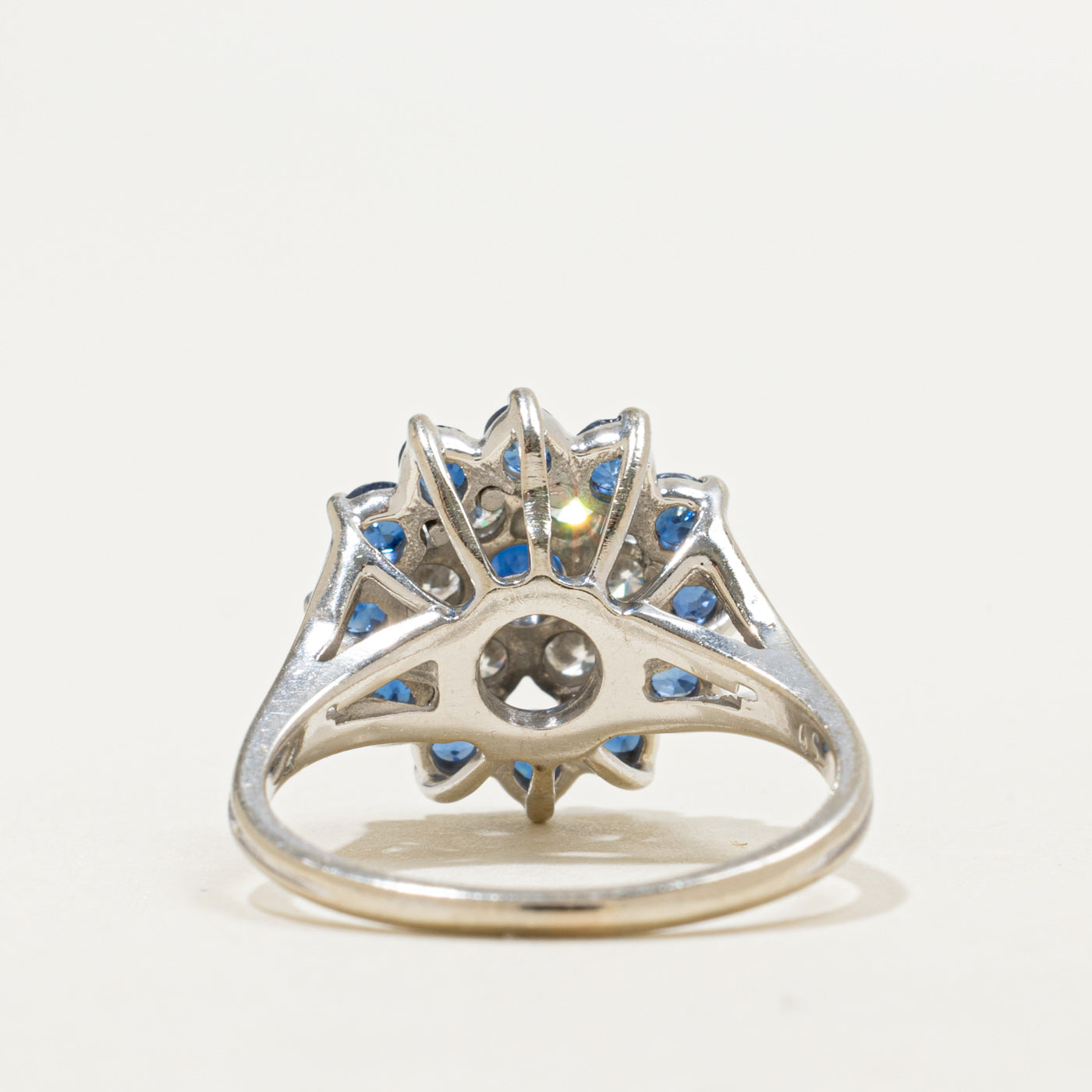 14K Round Cut Sapphire & Diamond Petal Cluster Ring | 1.00ctw, 0.48ctw | SZ 6.75