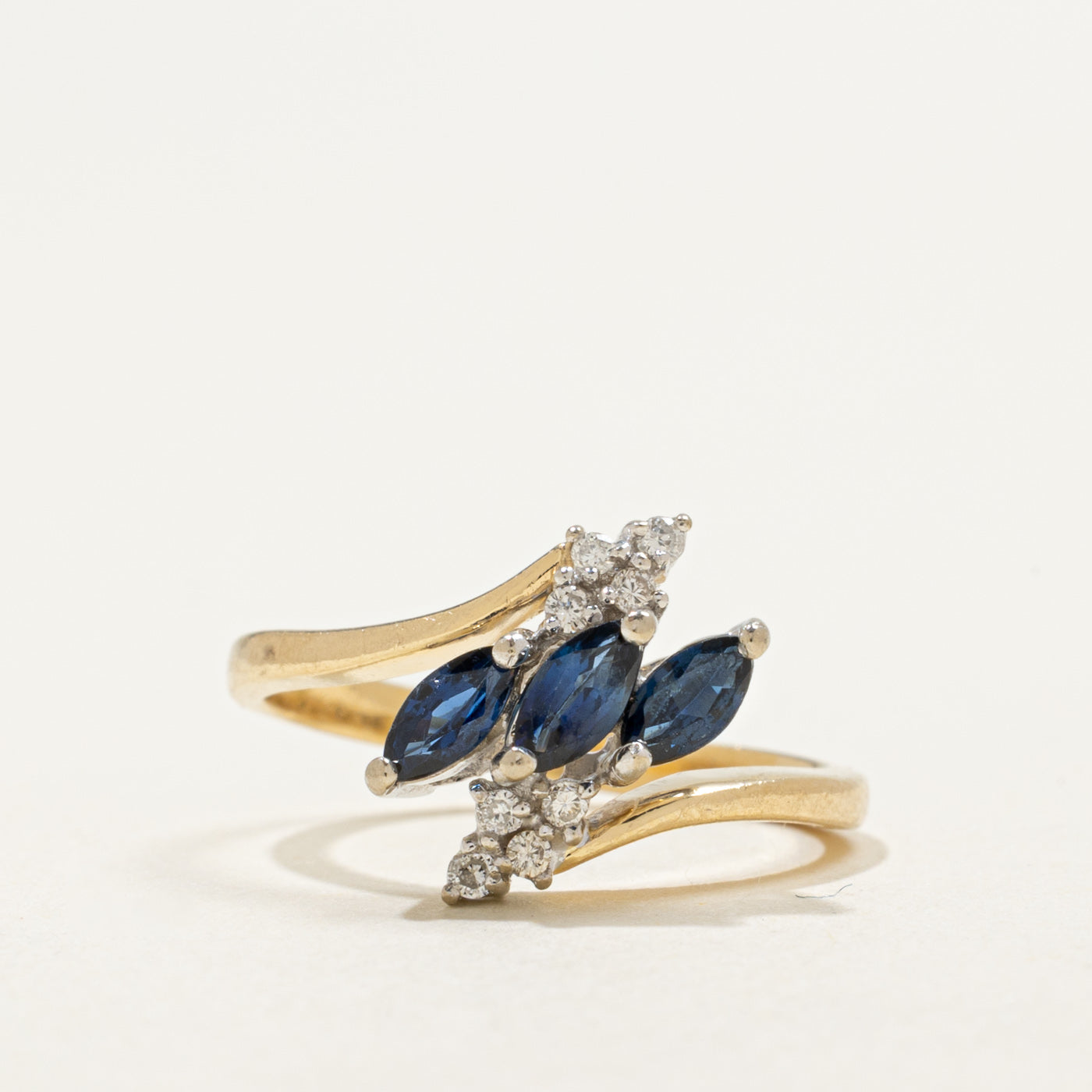 14K Marquise Cut Sapphire & Diamond Cluster Bypass Ring | 0.33ctw, 0.08ctw | SZ 4.75