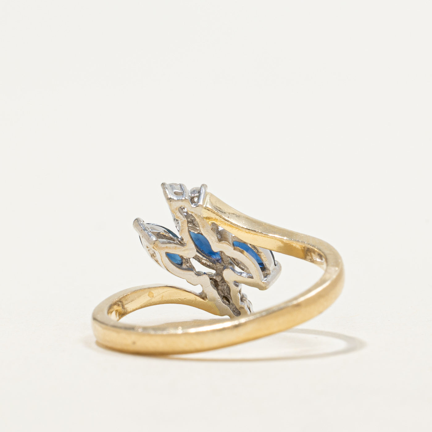 14K Marquise Cut Sapphire & Diamond Cluster Bypass Ring | 0.33ctw, 0.08ctw | SZ 4.75