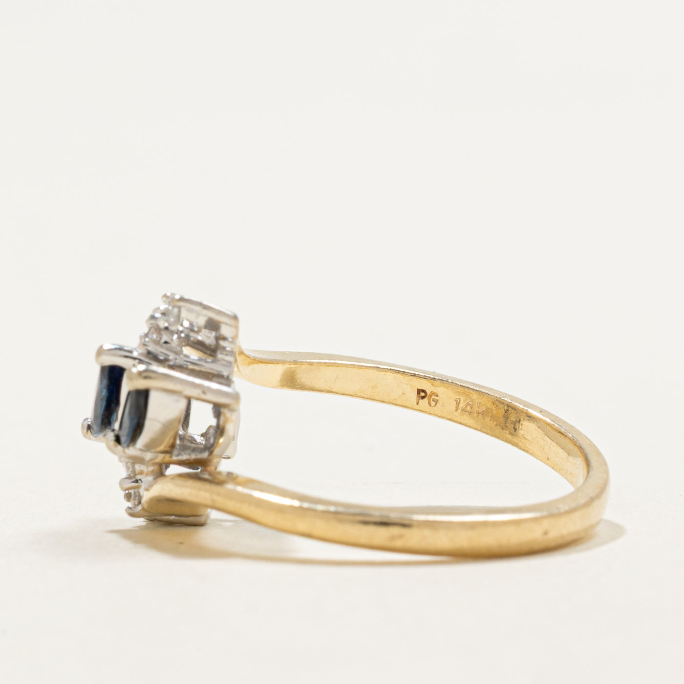 14K Marquise Cut Sapphire & Diamond Cluster Bypass Ring | 0.33ctw, 0.08ctw | SZ 4.75