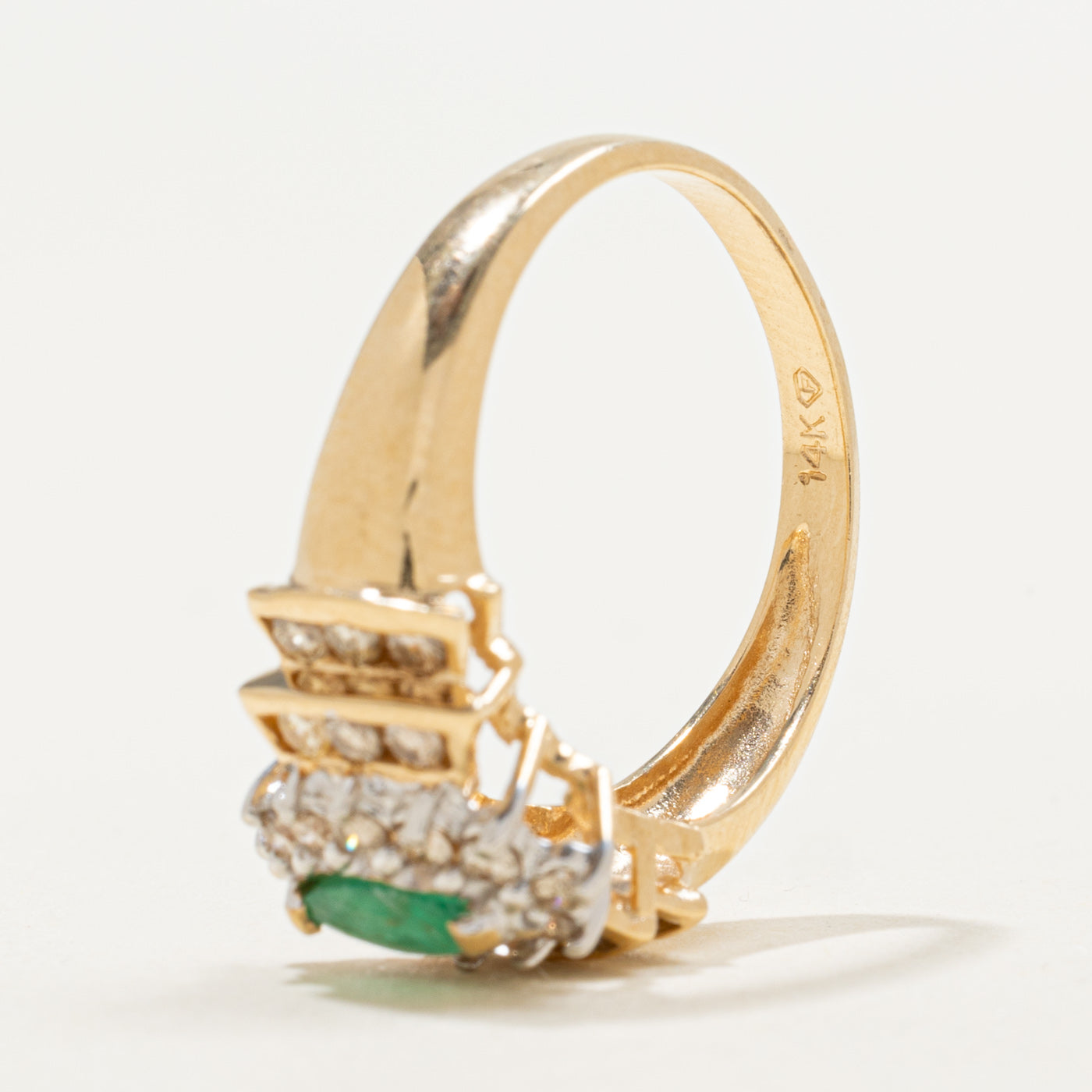 14K Marquise Cut Emerald & Diamond Petal Halo Ring | 0.20ct, 0.42ctw | SZ 7.0
