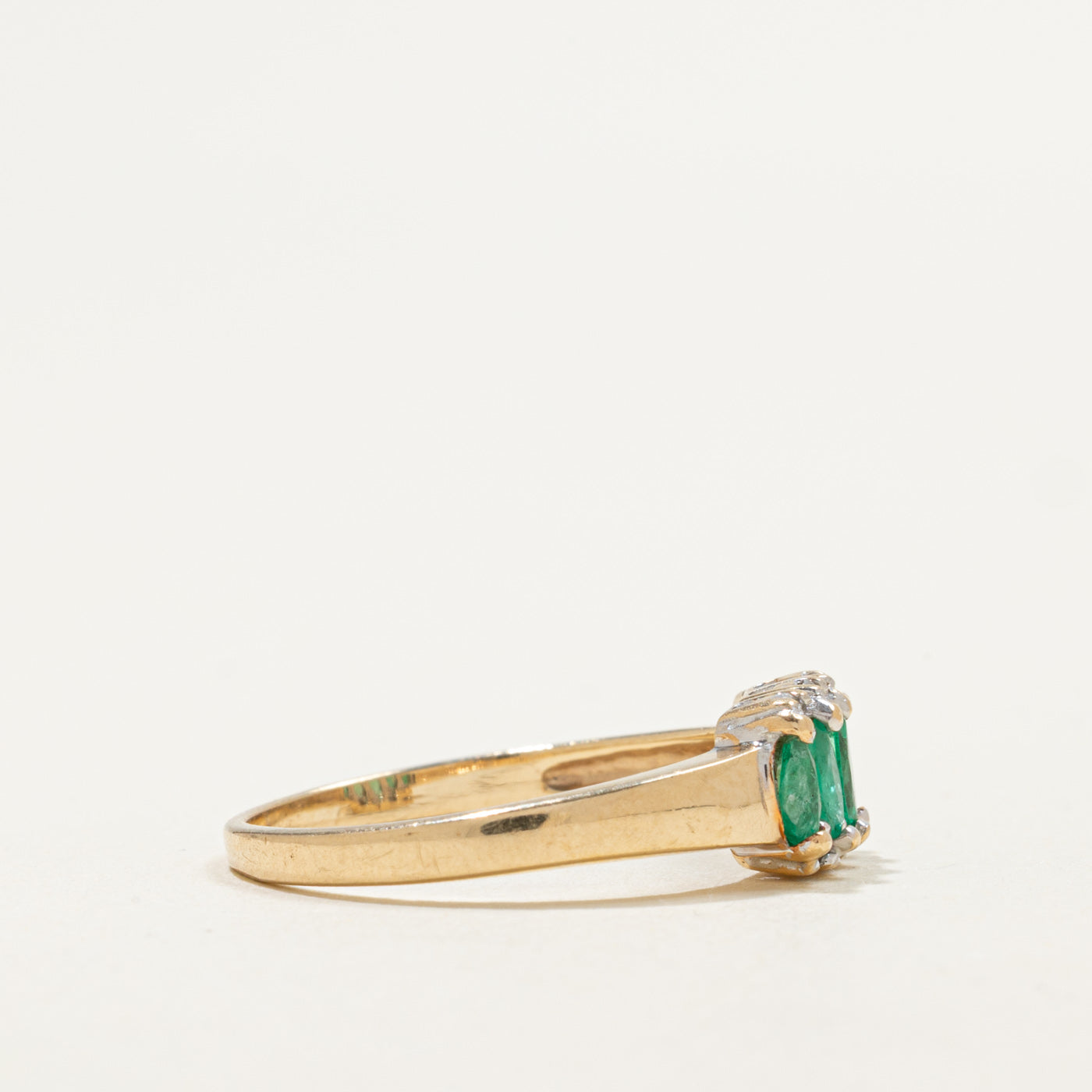 10K Five Stone Marquise Cut Emerald & Diamond Ring | 0.30ctw, 0.08ctw | SZ 7.0