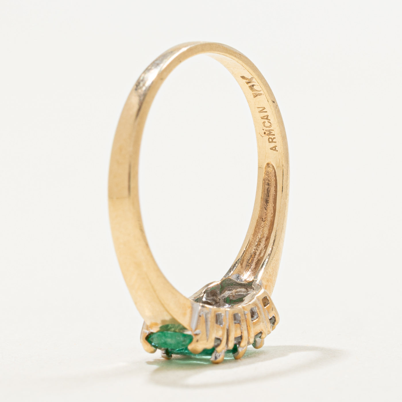 10K Five Stone Marquise Cut Emerald & Diamond Ring | 0.30ctw, 0.08ctw | SZ 7.0