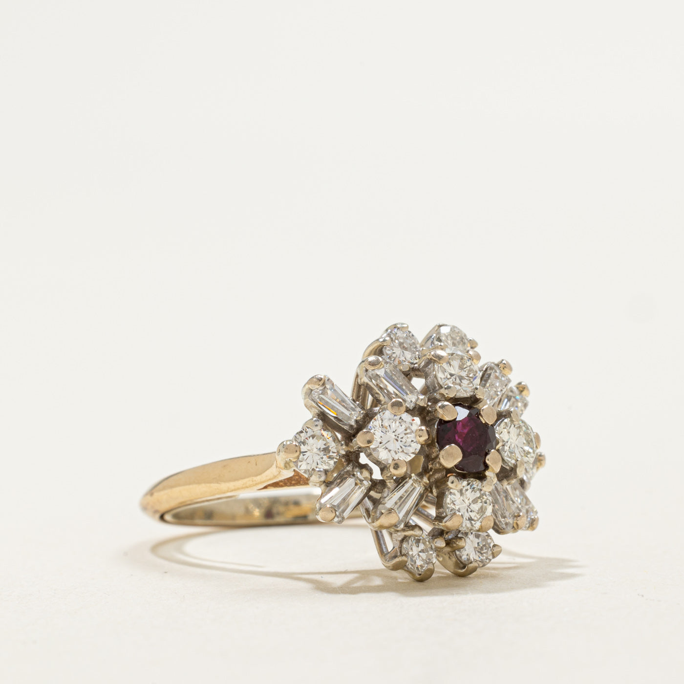 14K Ruby & Diamond Cluster Cocktail Ring | 0.27ct, 1.04ctw | SZ 5.5