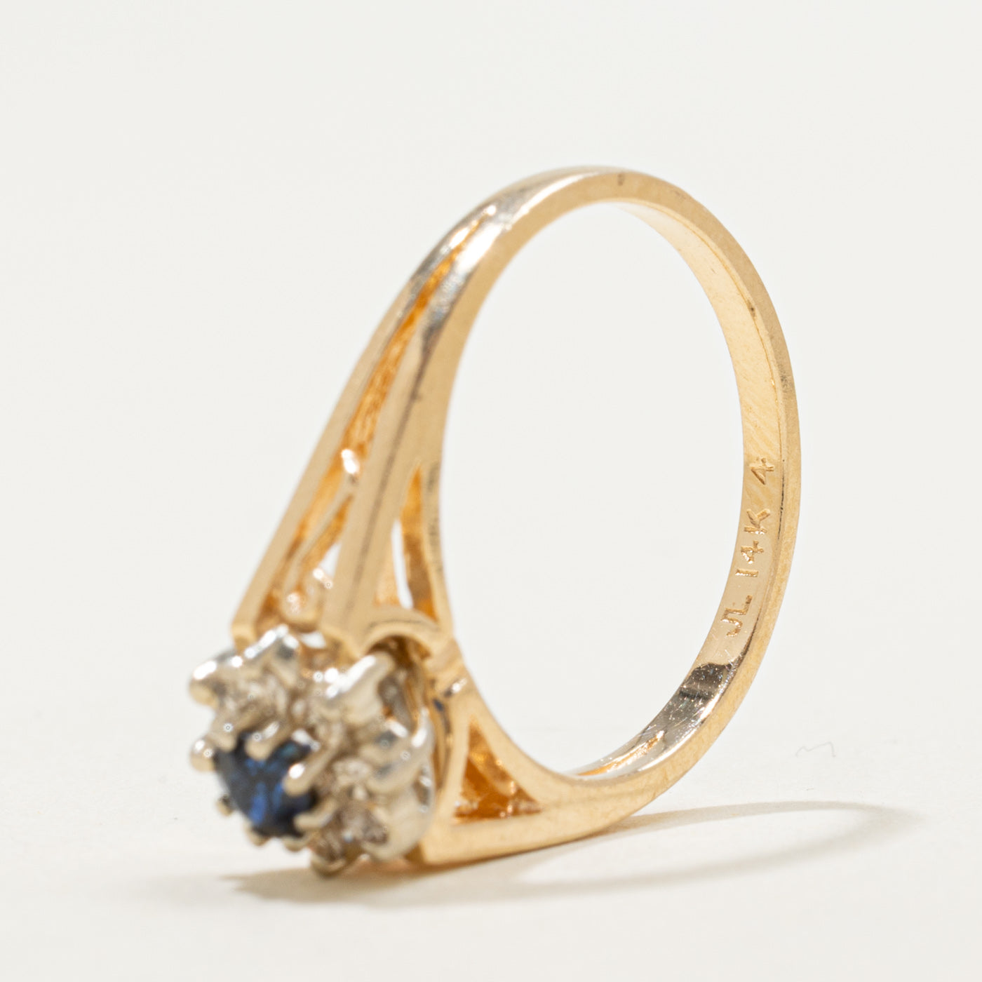 14K Round Cut Sapphire & Diamond Floral Ring | 0.18ct, 0.12ctw | SZ 6.0
