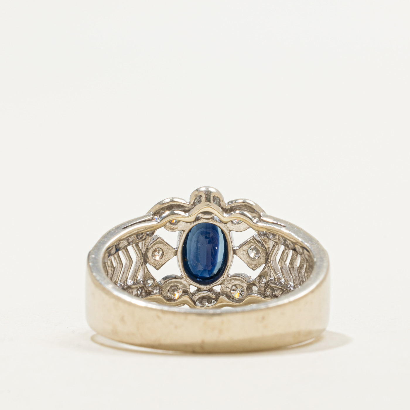 14K Bezel Set Sapphire & Diamond Accented Geometric Ring | 0.42ct, 0.36ctw | SZ 7.0