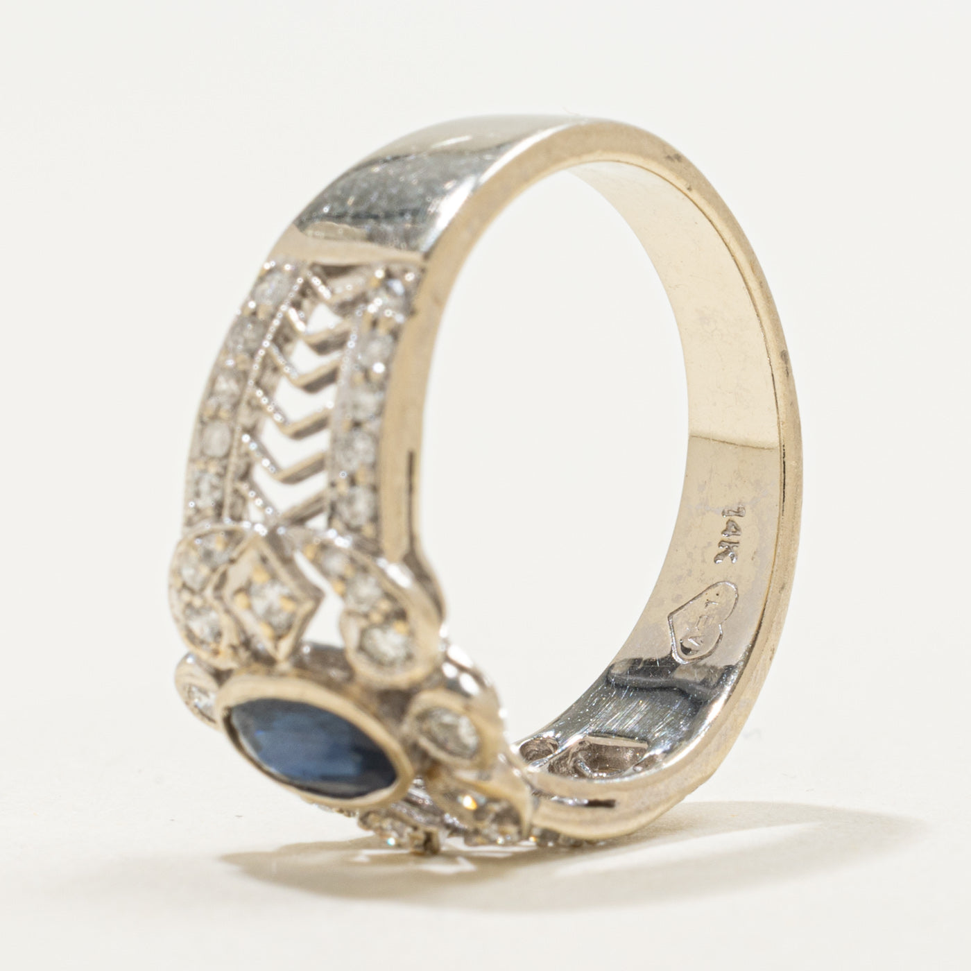 14K Bezel Set Sapphire & Diamond Accented Geometric Ring | 0.42ct, 0.36ctw | SZ 7.0