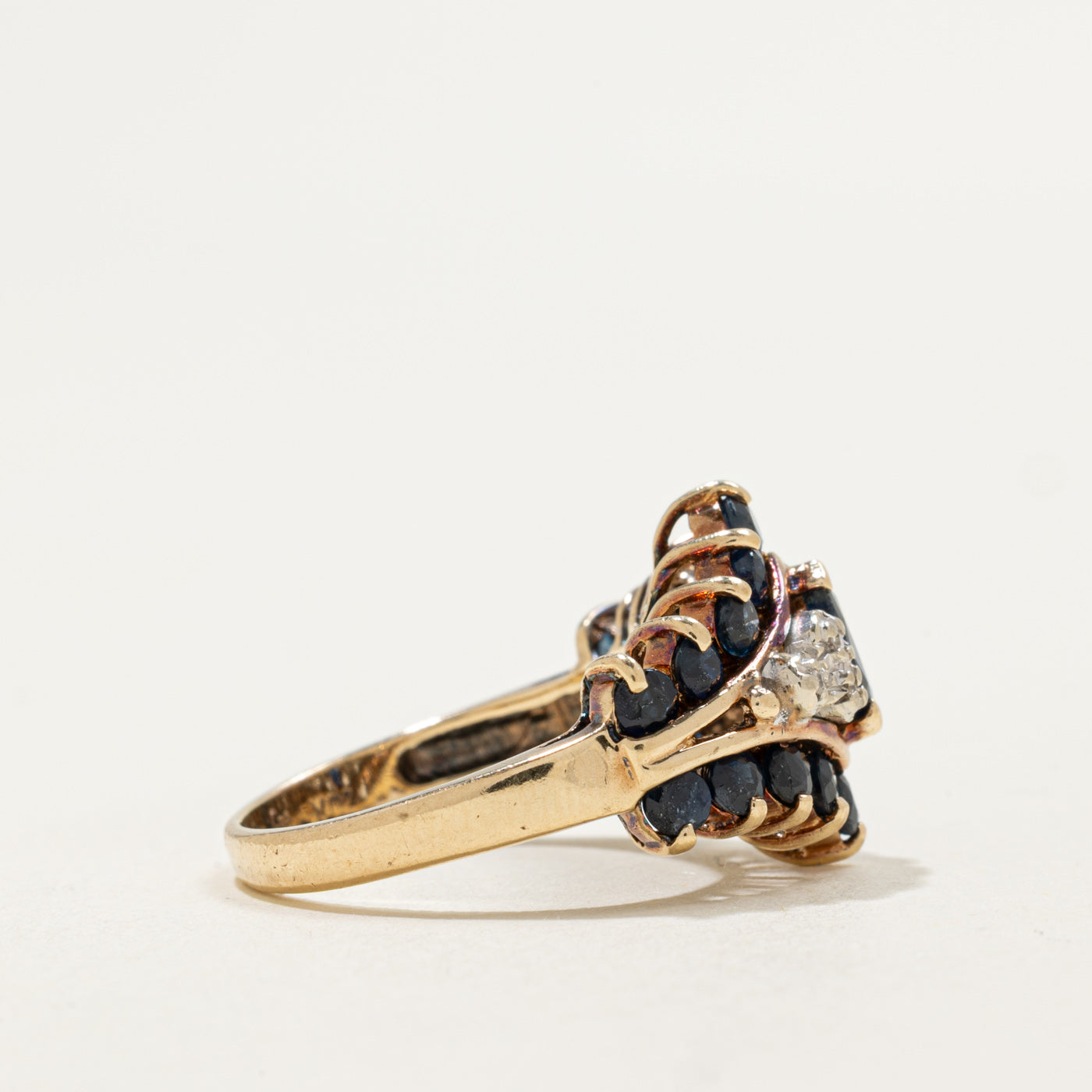 10K Marquise Cut Sapphire & Diamond Petal Tapered Cocktail Ring | 1.00ctw, 0.02ctw | SZ 5.5