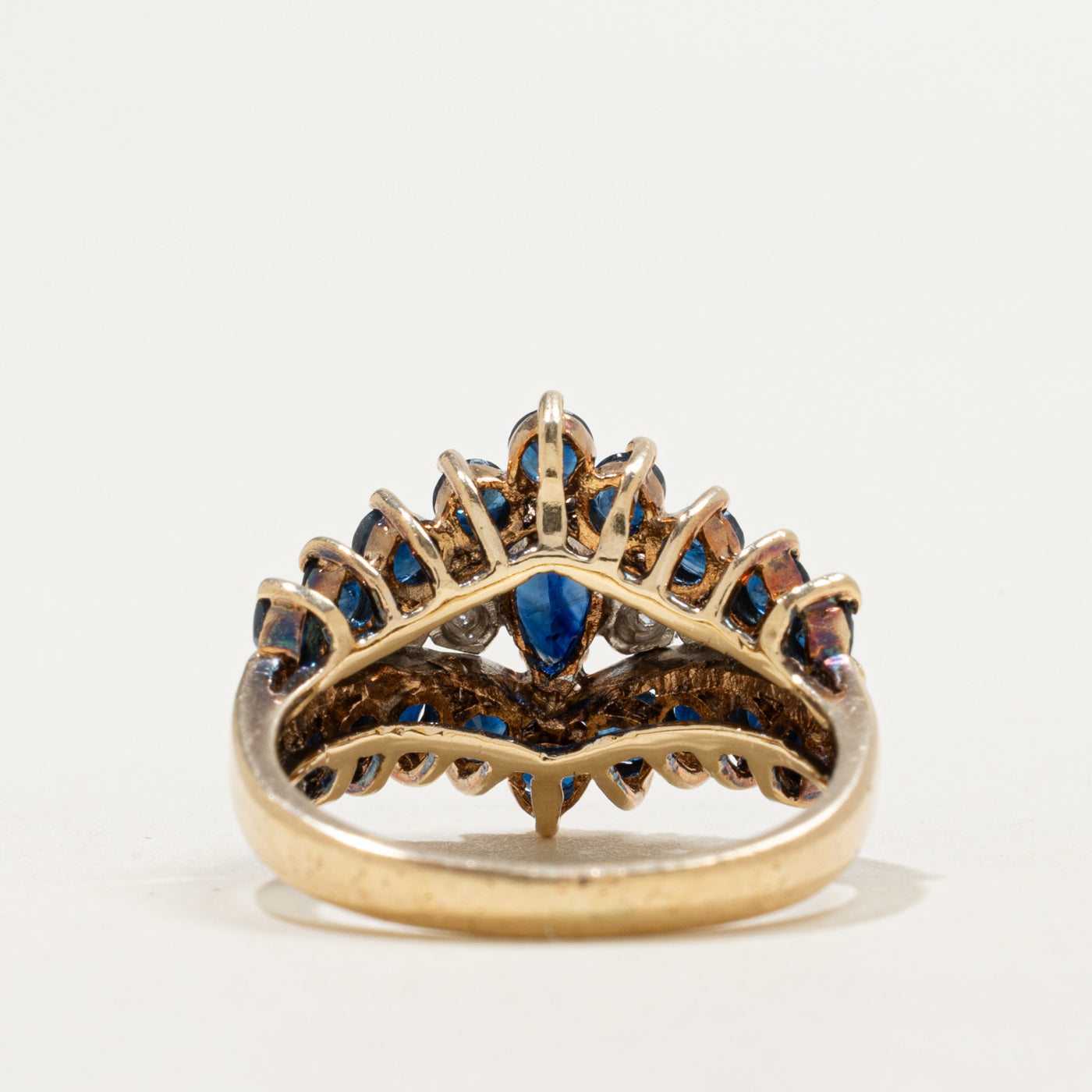 10K Marquise Cut Sapphire & Diamond Petal Tapered Cocktail Ring | 1.00ctw, 0.02ctw | SZ 5.5