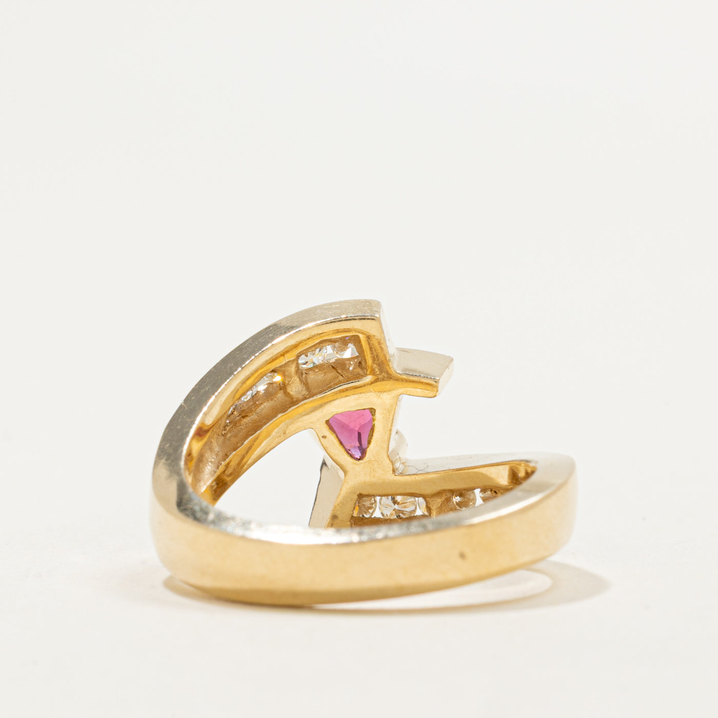 14K Trillion Cut Pink Tourmaline & Diamond Bypass Ring | 0.40ct, 0.20ctw | SZ 6.5