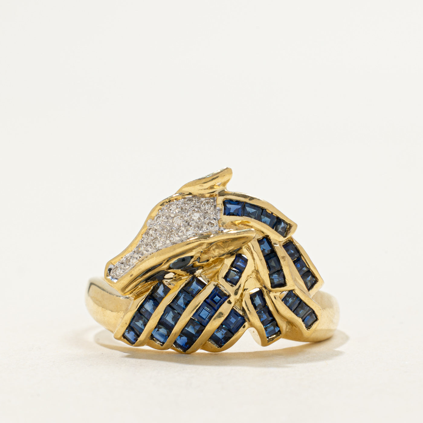 18K Sapphire & Diamond Horse Cocktail Ring | 1.20ctw, 0.07ctw | SZ 11.5