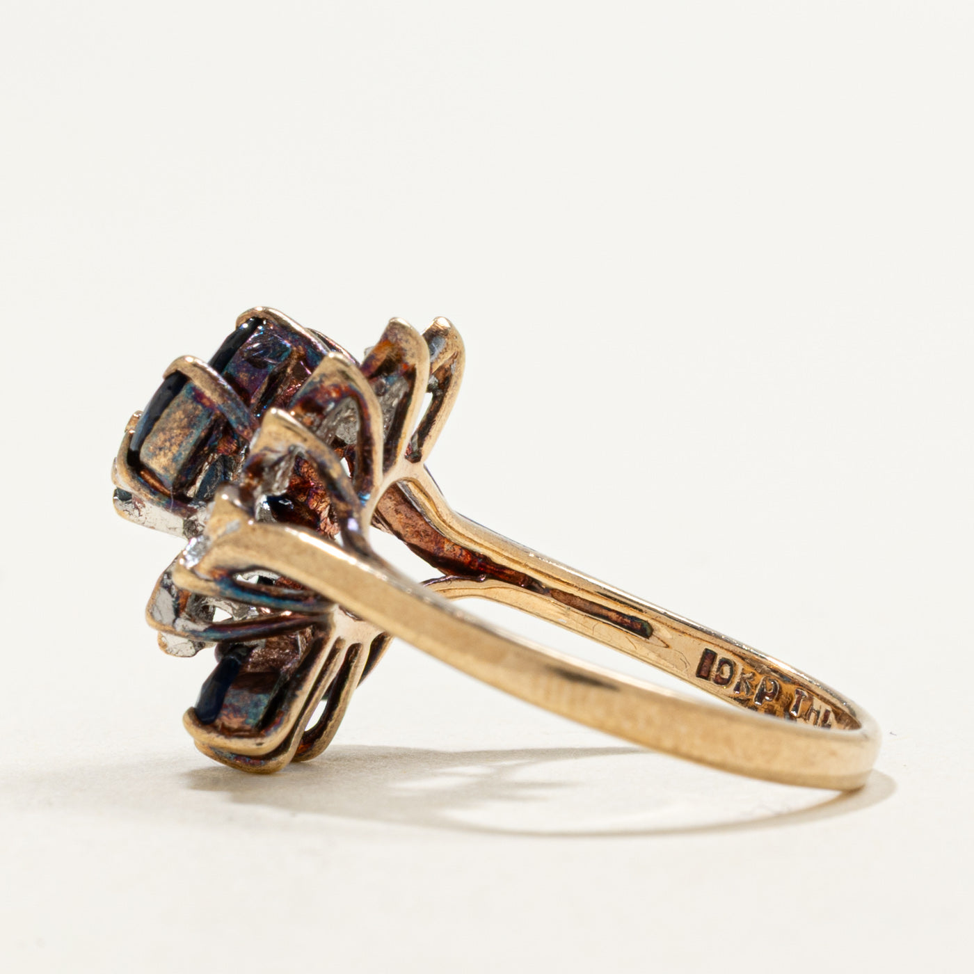 10K Sapphire & Diamond Floral Cluster Cocktail Ring | 0.90ctw, 0.05ctw | SZ 5.75