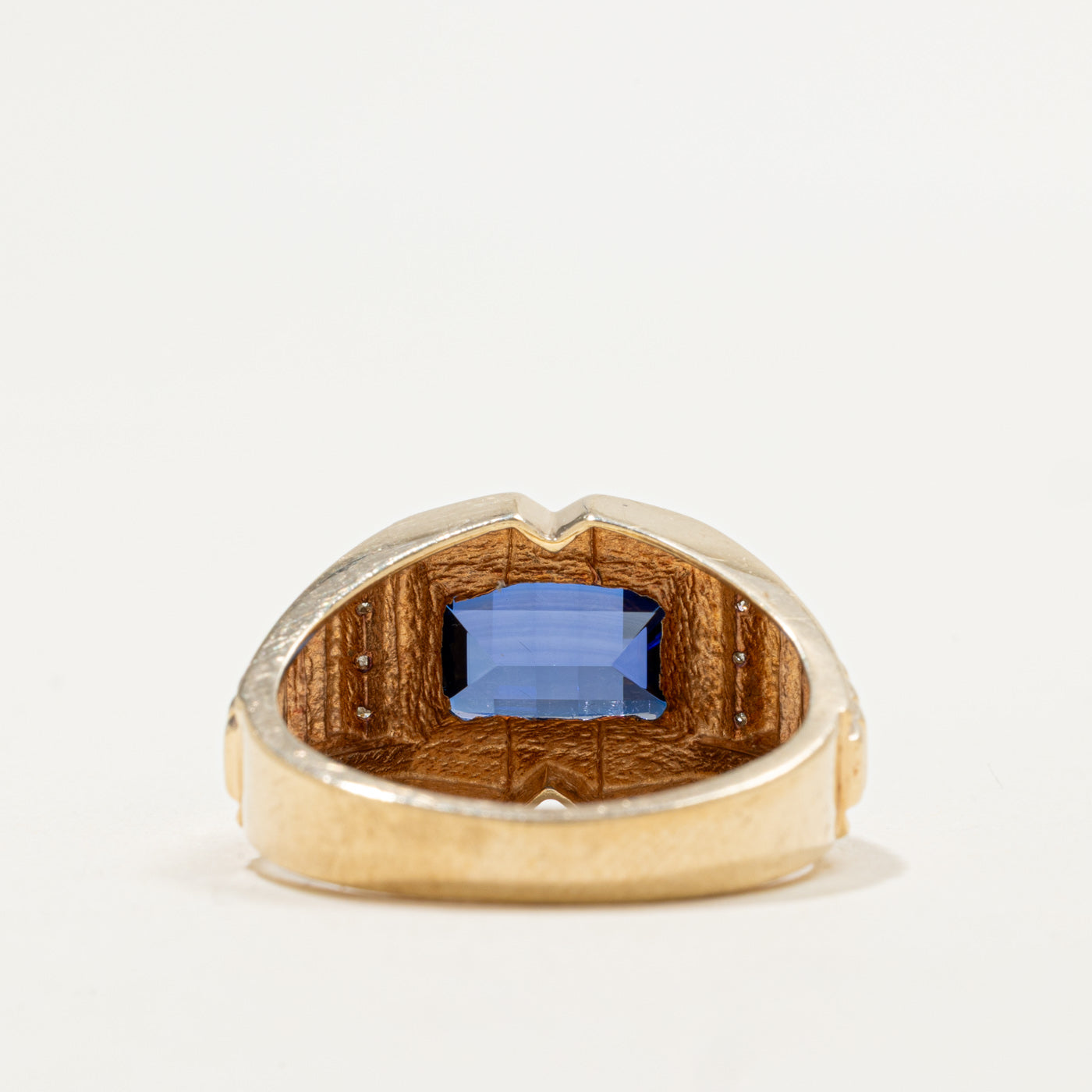 10K Synthetic Sapphire & Natural Diamond Grooved Ring | 4.25ct, 0.03ctw | SZ 8.75