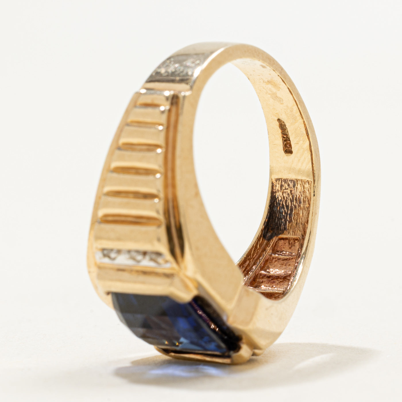 10K Synthetic Sapphire & Natural Diamond Grooved Ring | 4.25ct, 0.03ctw | SZ 8.75