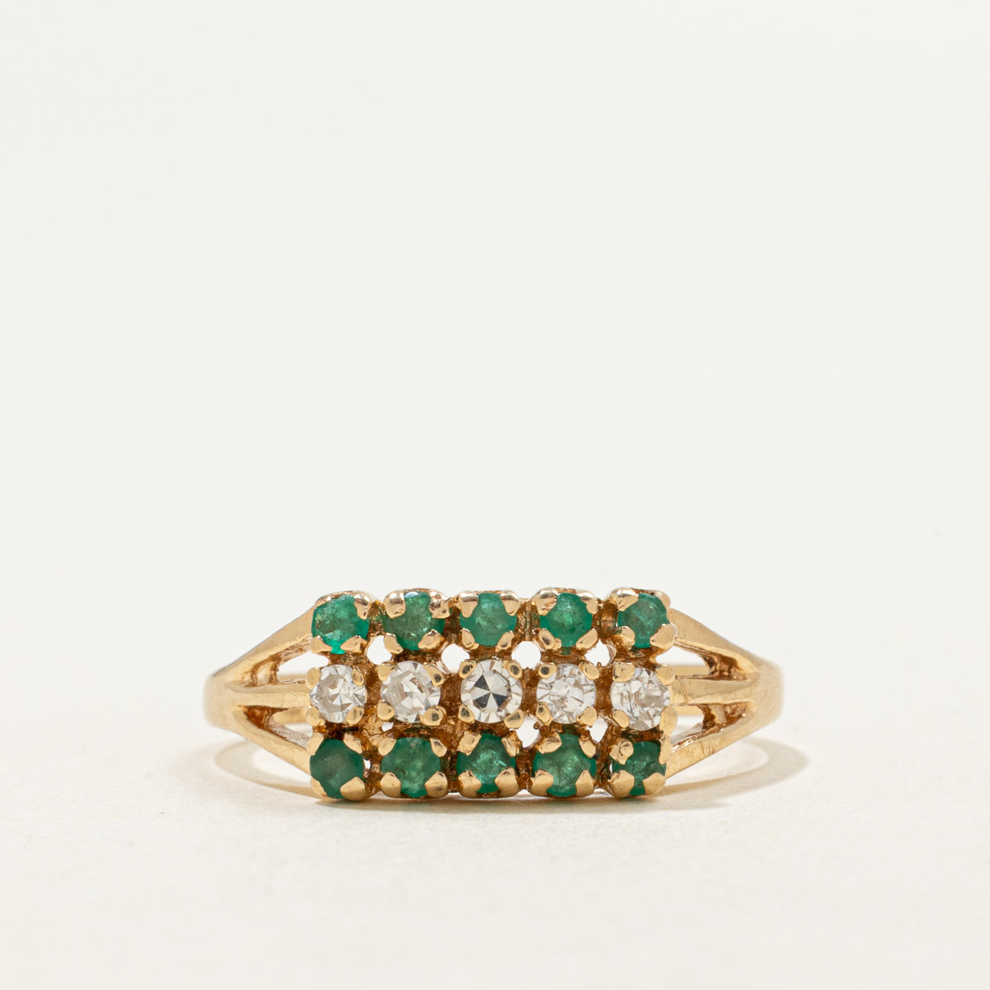 14K Emerald & Diamond Multi Row Ring | 0.20ctw, 0.15ctw | SZ 7.0